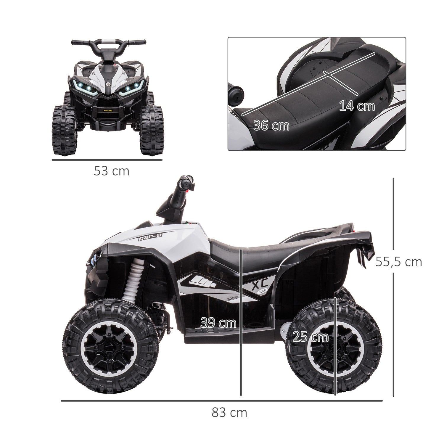 Elektrisk fyrhjuling för barn, 12V, USB & MP3, åldrarna 3-5, 1,5-3 km/h