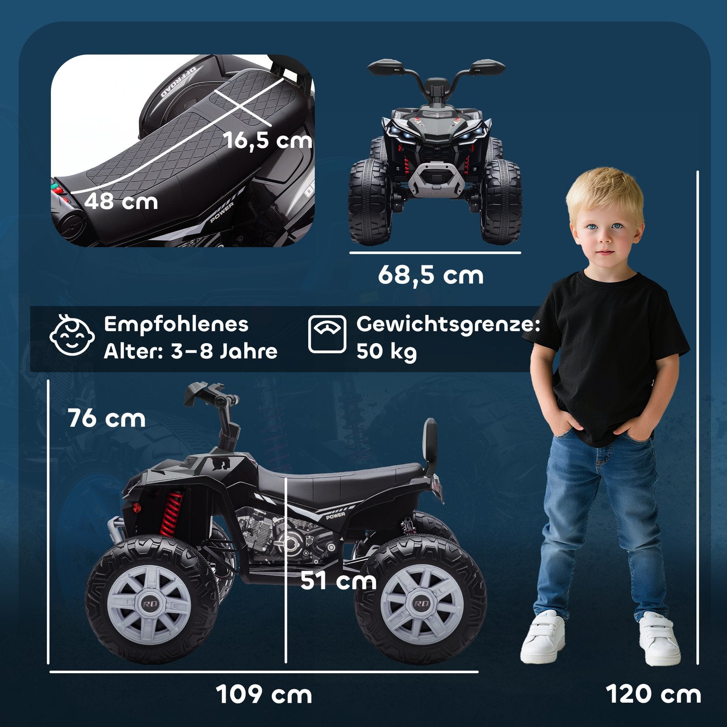 Elektrisk fyrhjuling för barn, 24V, 4 hjul, USB, MP3, 6,5 km/h