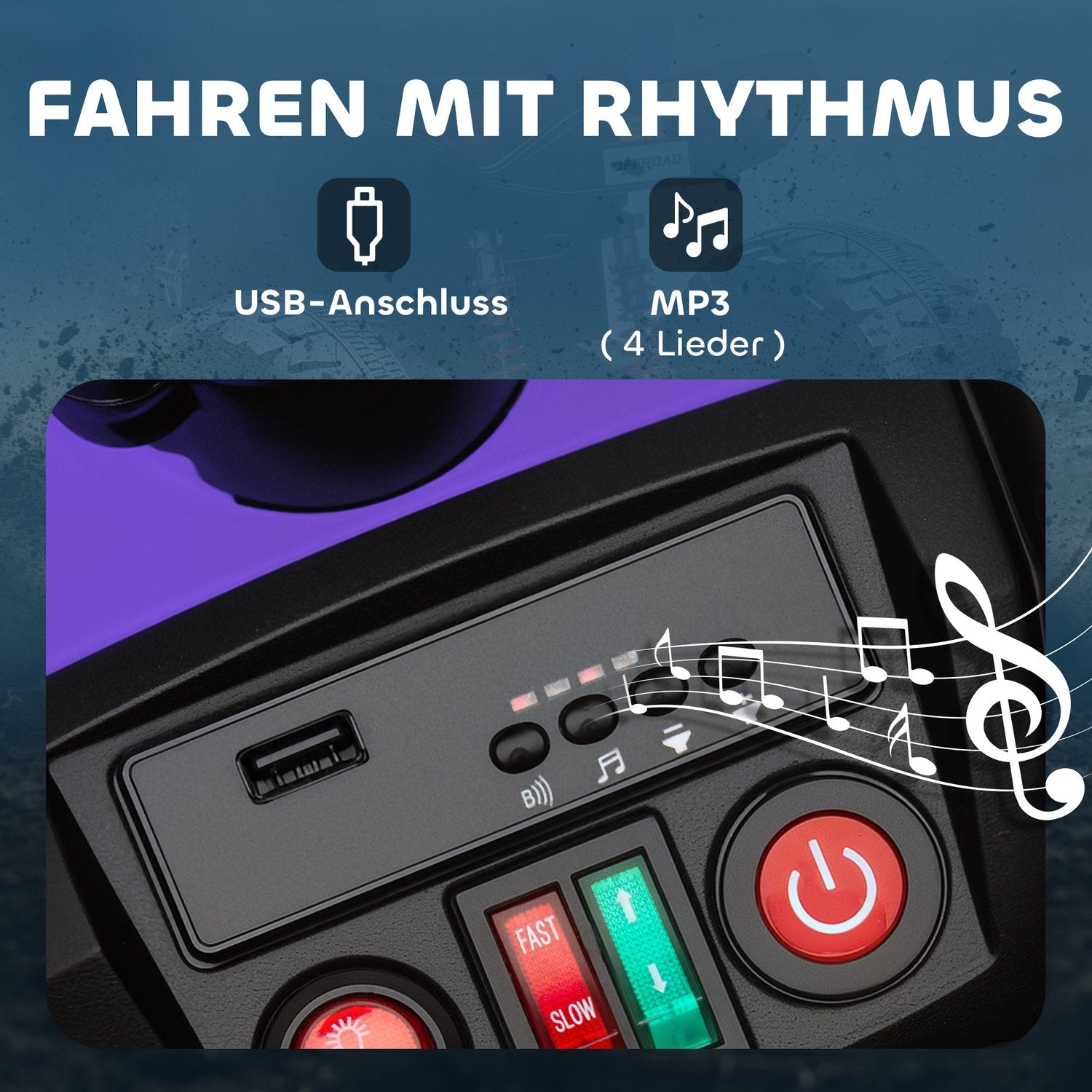 Elektrisk fyrhjuling för barn, 24V, 4 hjul, USB, MP3, 6,5 km/h