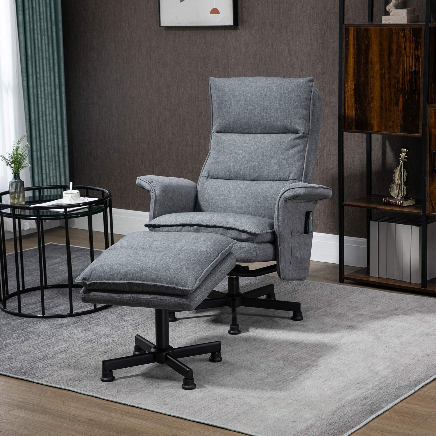 Elektrisk grå svängbar massagestol med fotpall och fjärrkontroll