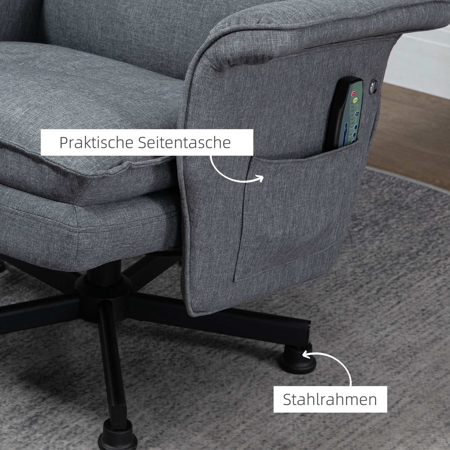 Elektrisk grå svängbar massagestol med fotpall och fjärrkontroll