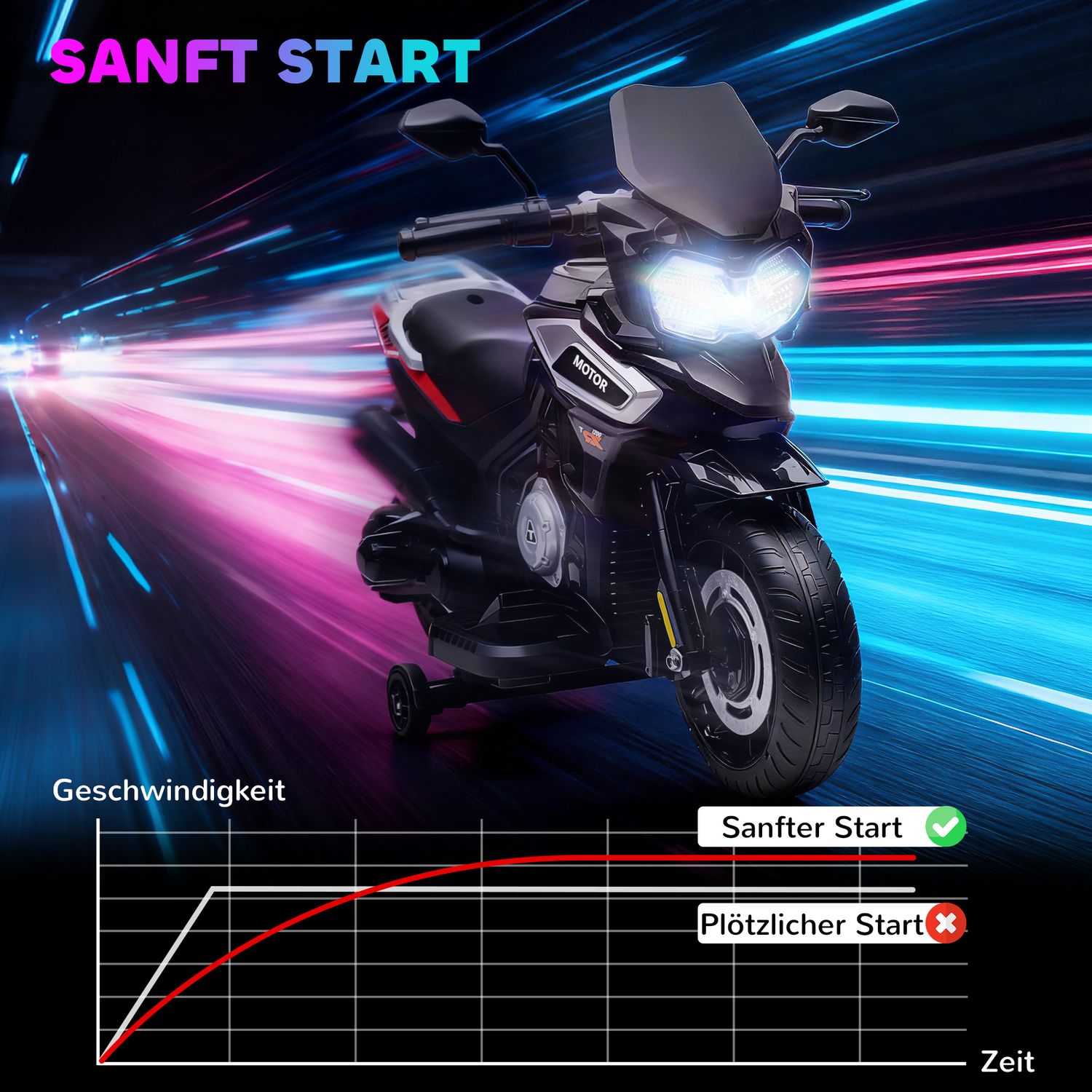 Elektrisk åkmotorcykel för barn, 18-36 månader, svart