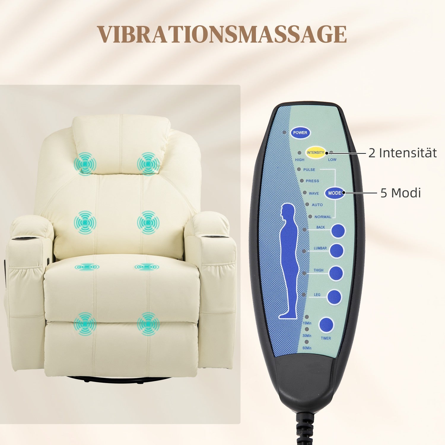 Elektrisk liggande massagestol med rocker & fjärrkontroll