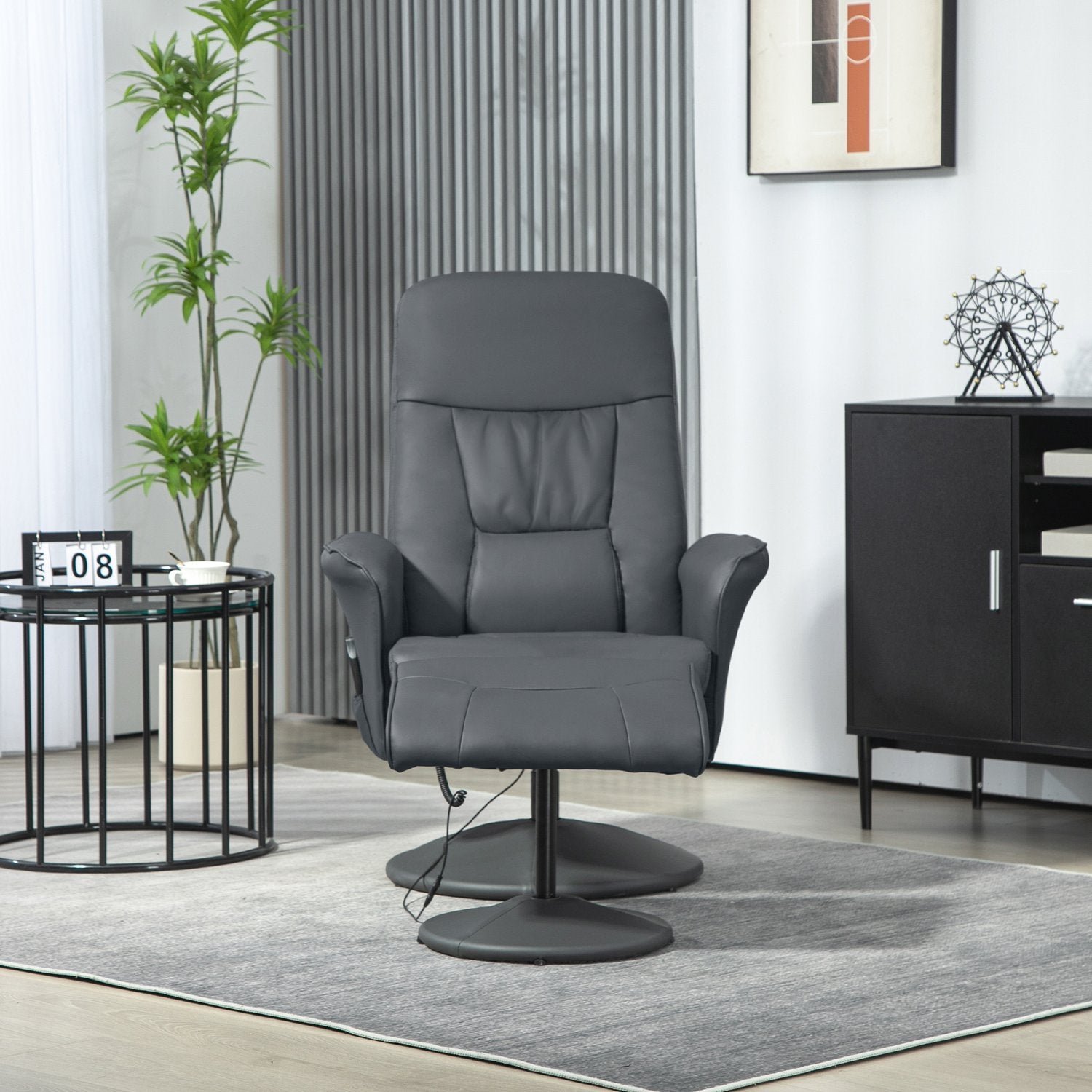 Elektrisk massagefåtölj, konstläder, mörkgrå