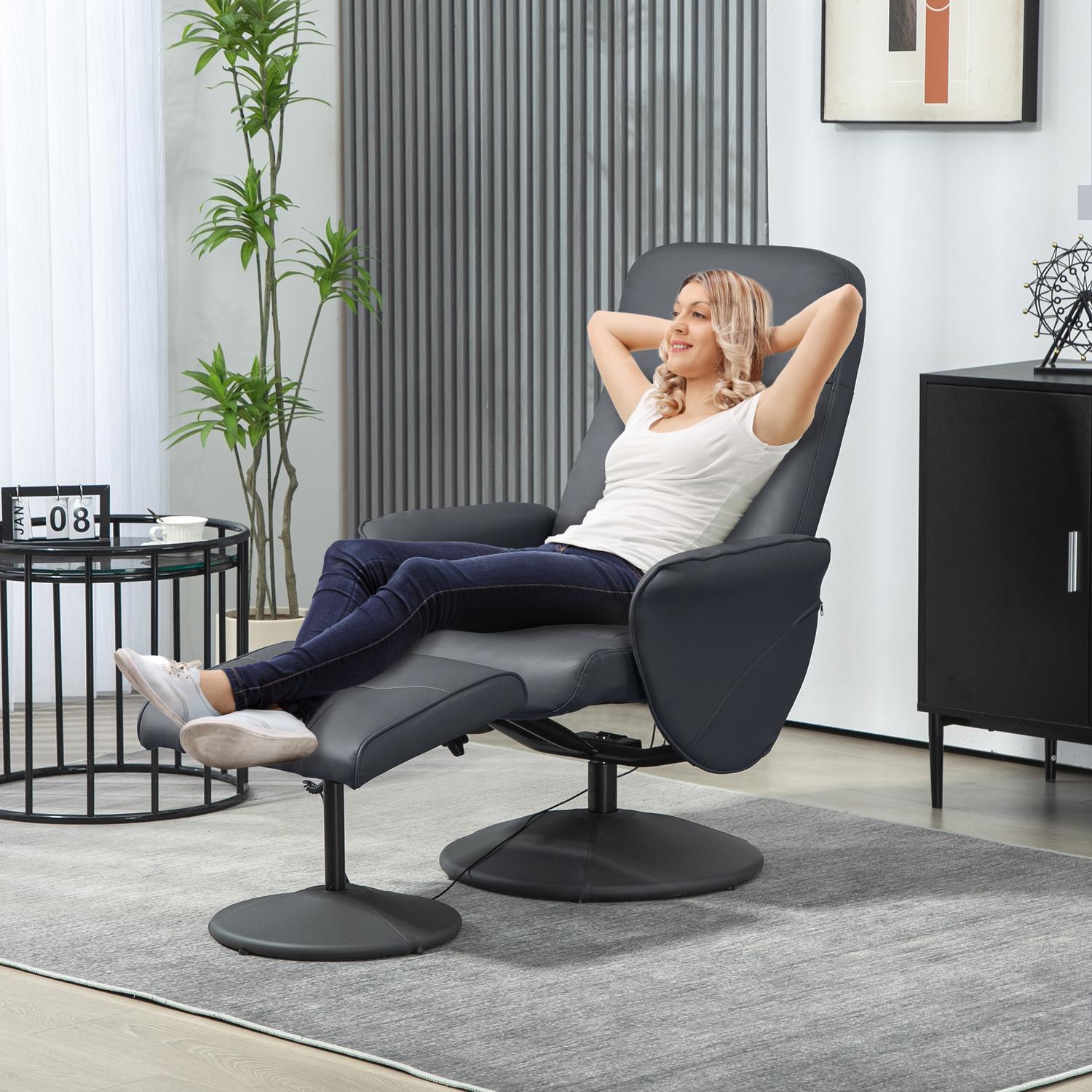 Elektrisk massagefåtölj, konstläder, mörkgrå