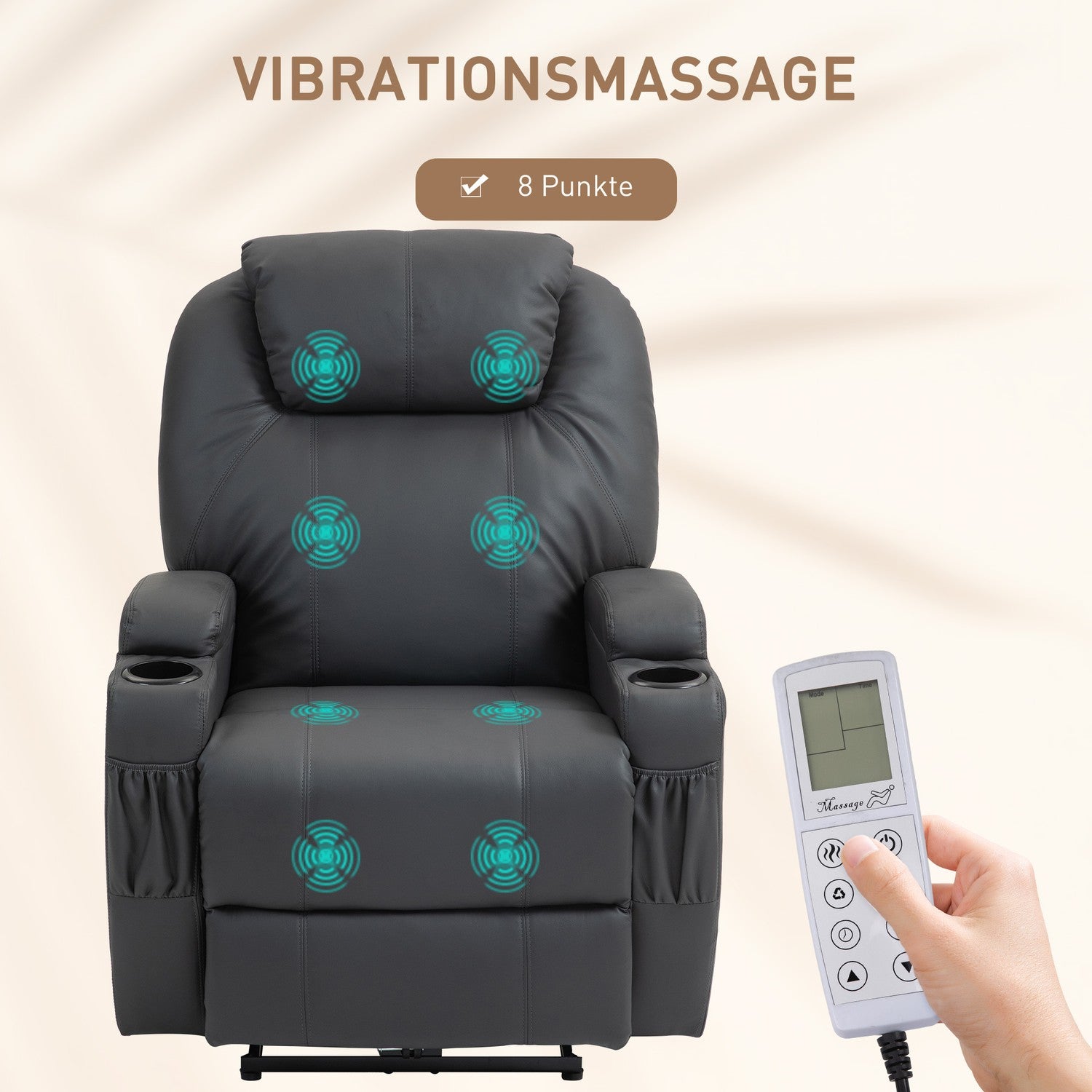 Elektrisk massagefåtölj med mugghållare