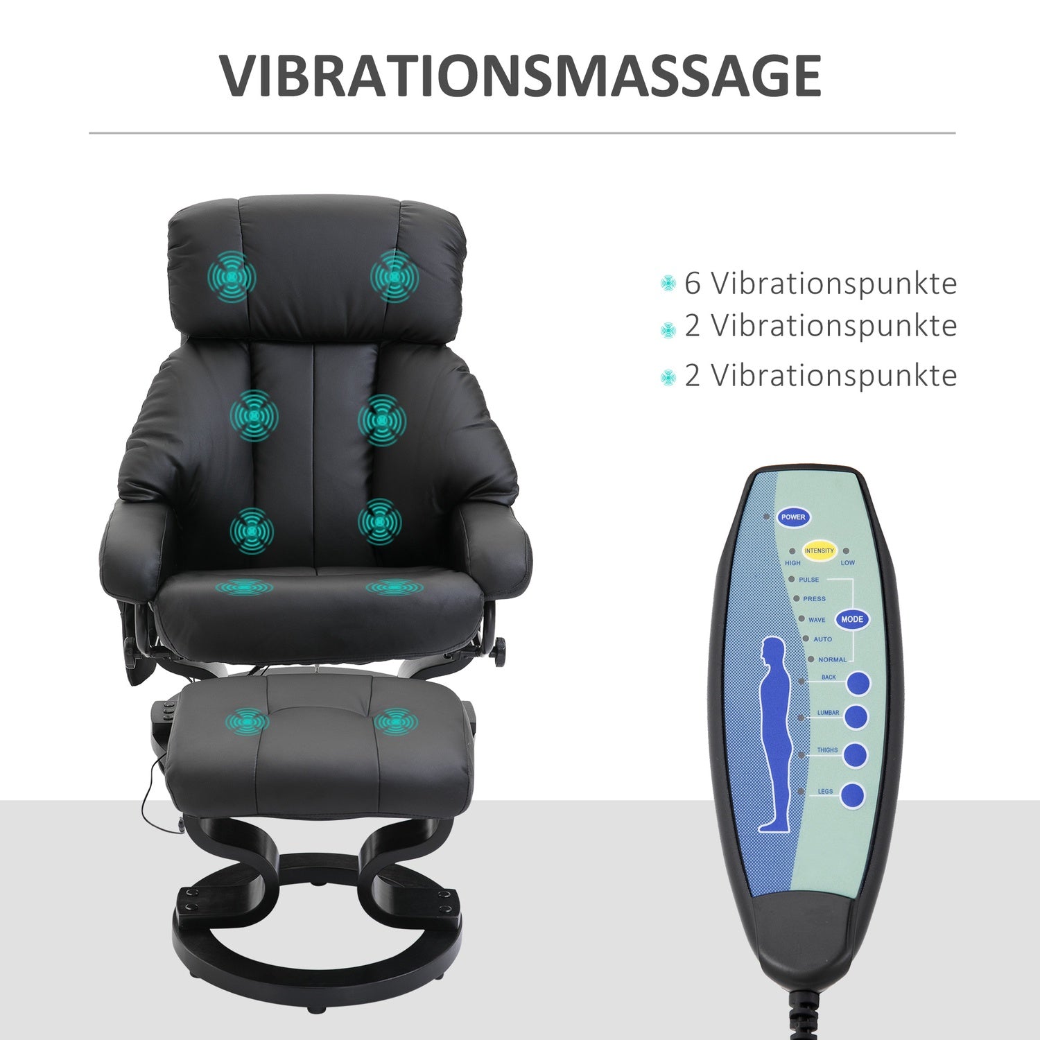Elektrisk massagestol med fotpall – Svart