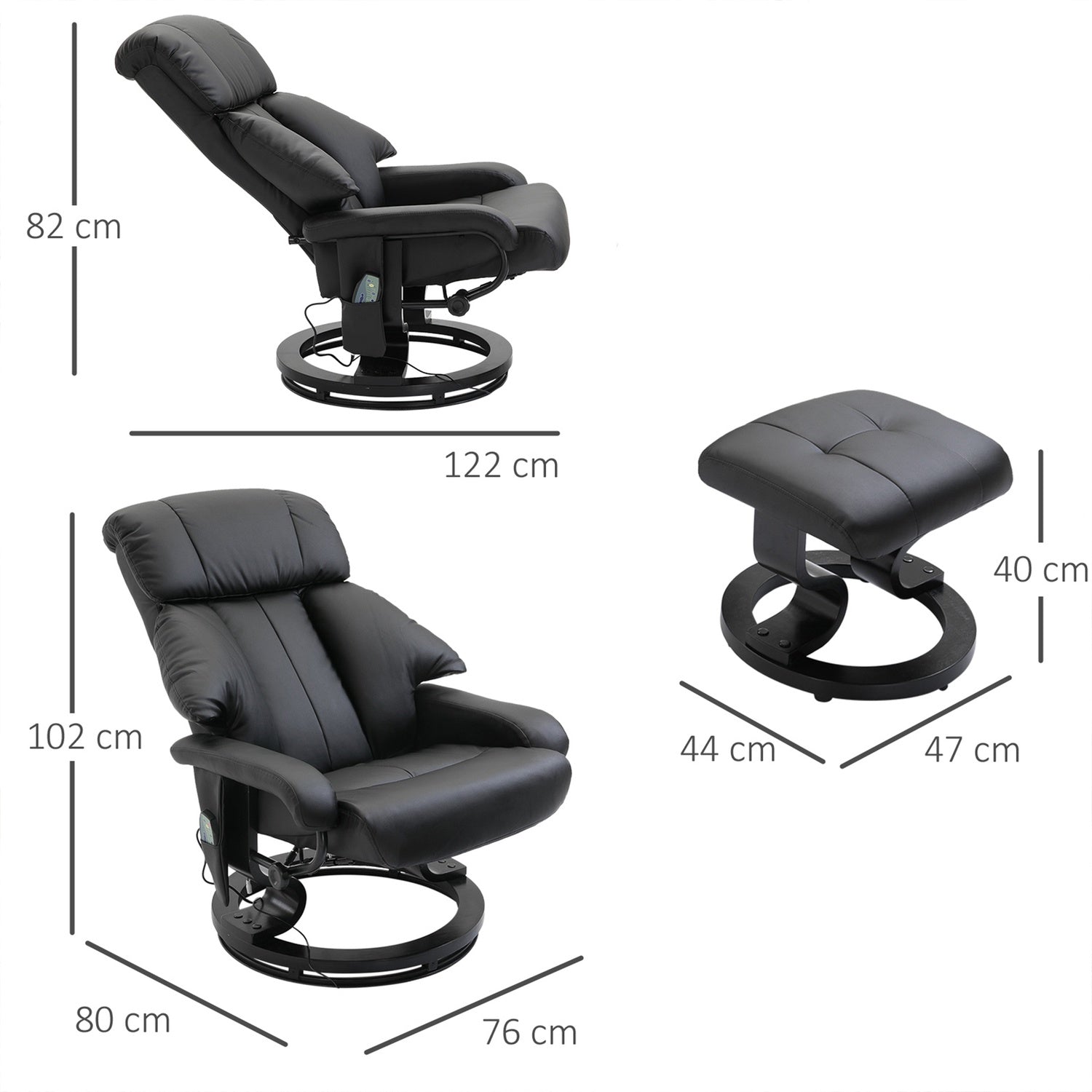 Elektrisk massagestol med fotpall – Svart