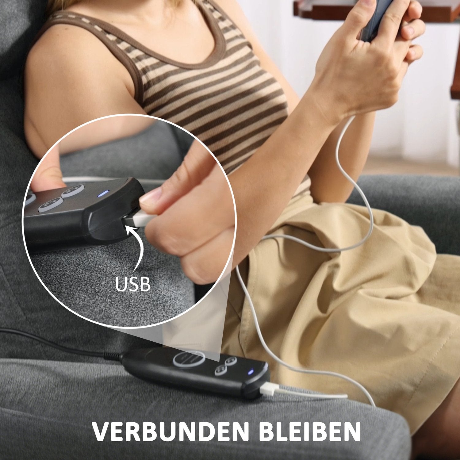 Liggande massagestol med värme & USB, mörkgrå