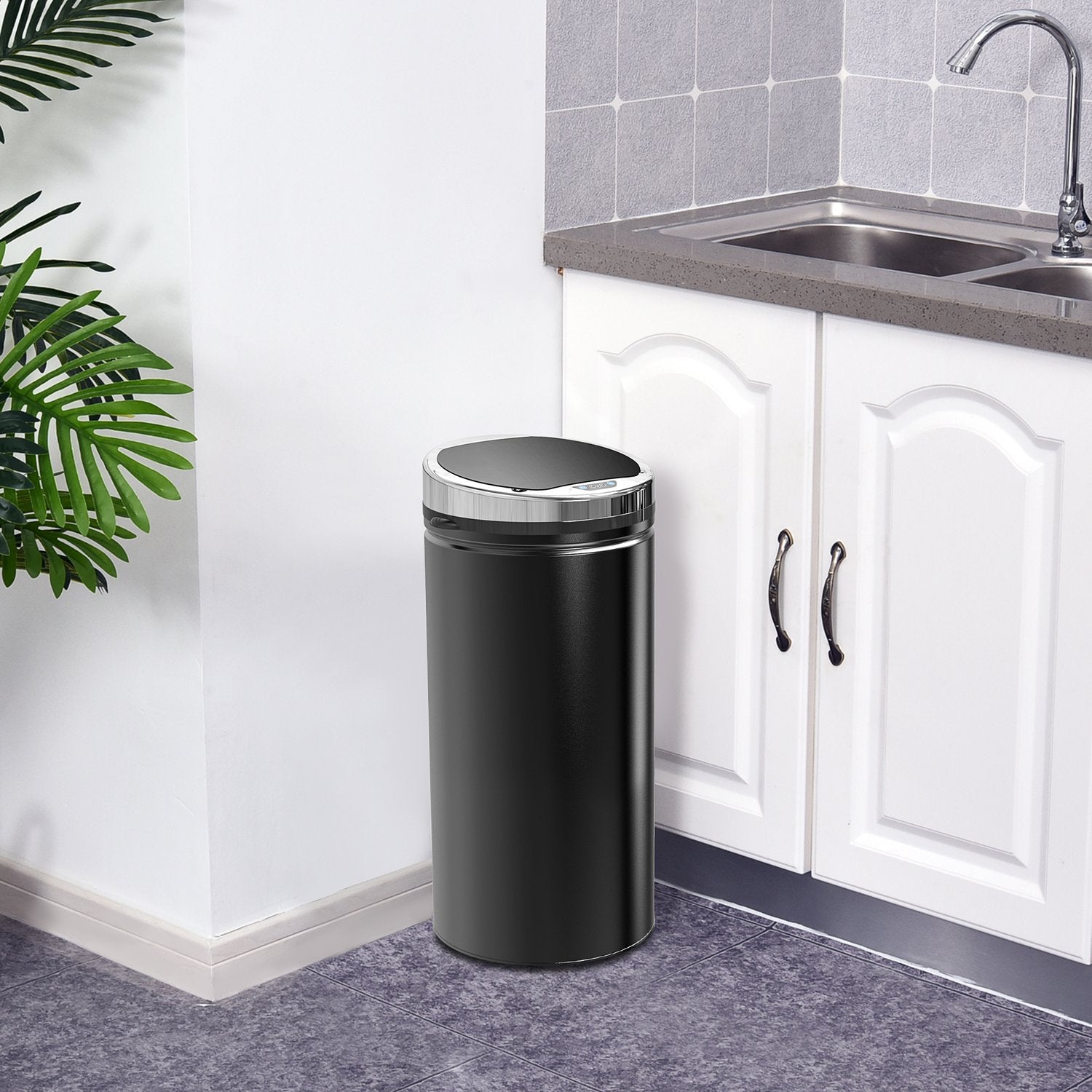 Elektrisk sensor papperskorg 42L – Mattsvart stål