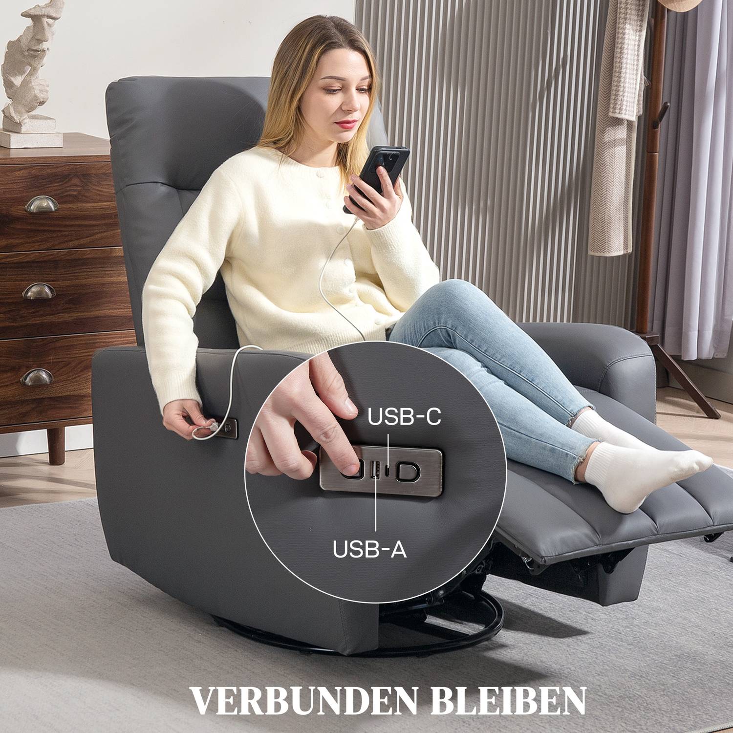 Elektrisk vilstol med gung- och USB-portar, grå