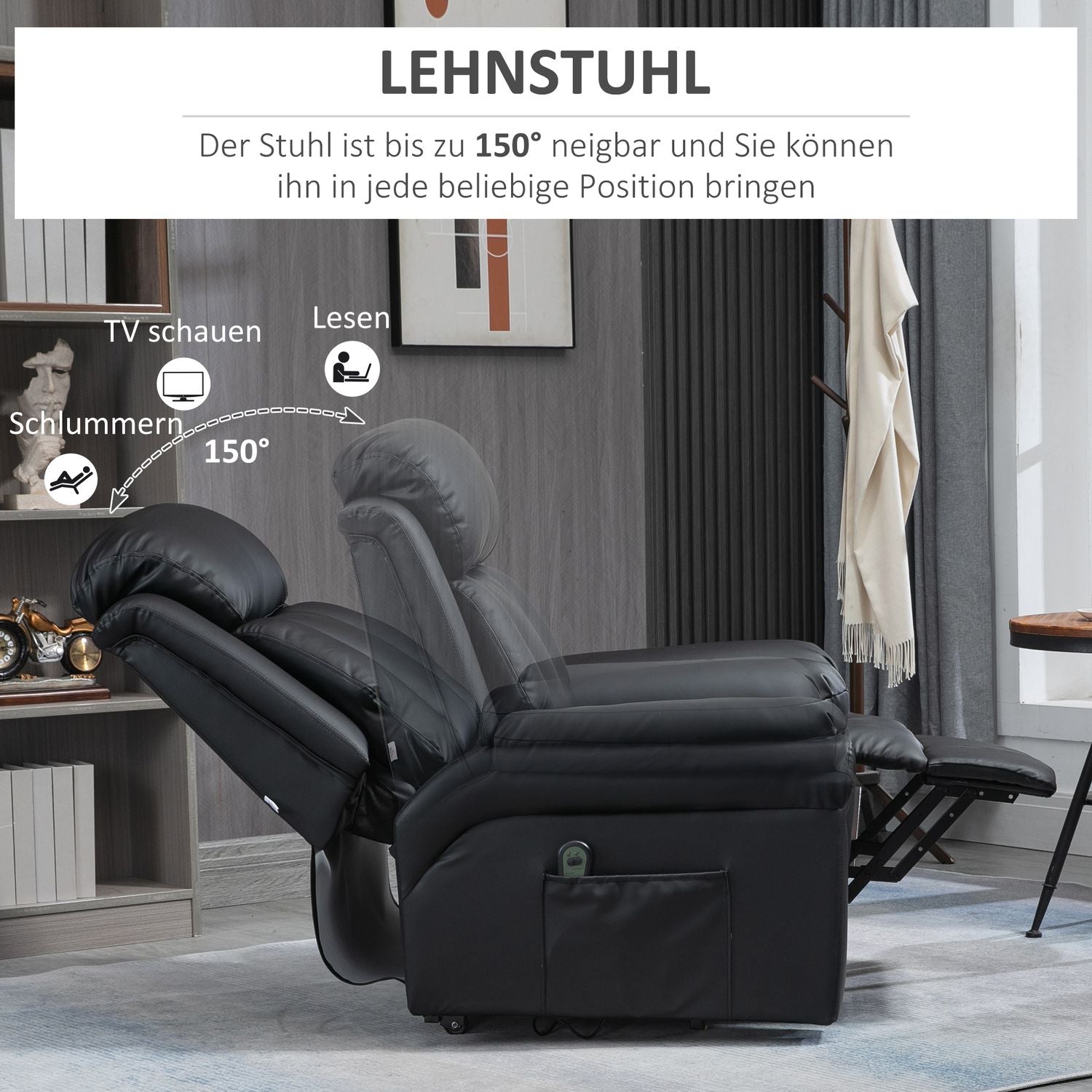 Elektrisk vilstol i konstläder med uppställningshjälp