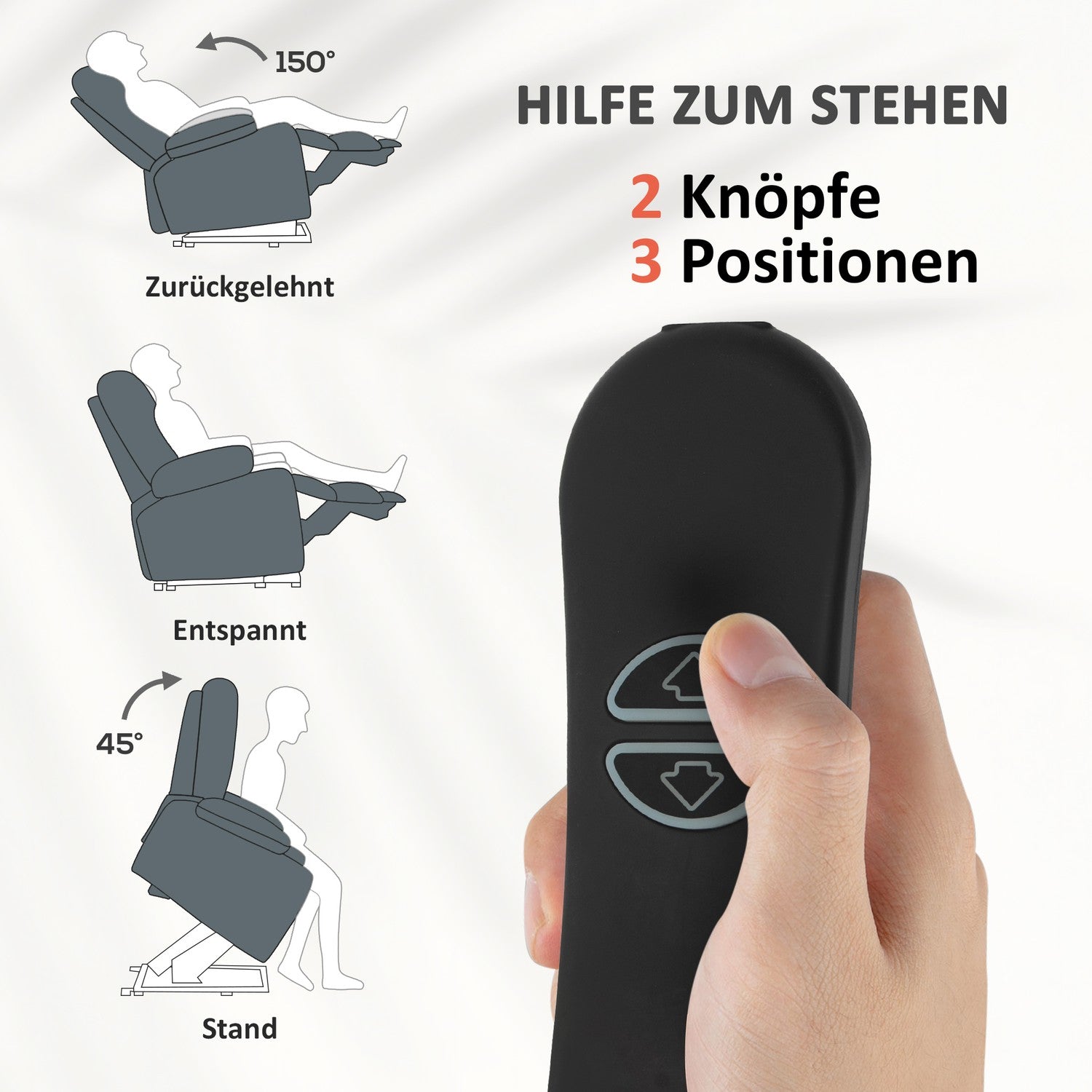 Elektrisk vilstol med fjärrkontroll och sidoficka, grå sammet