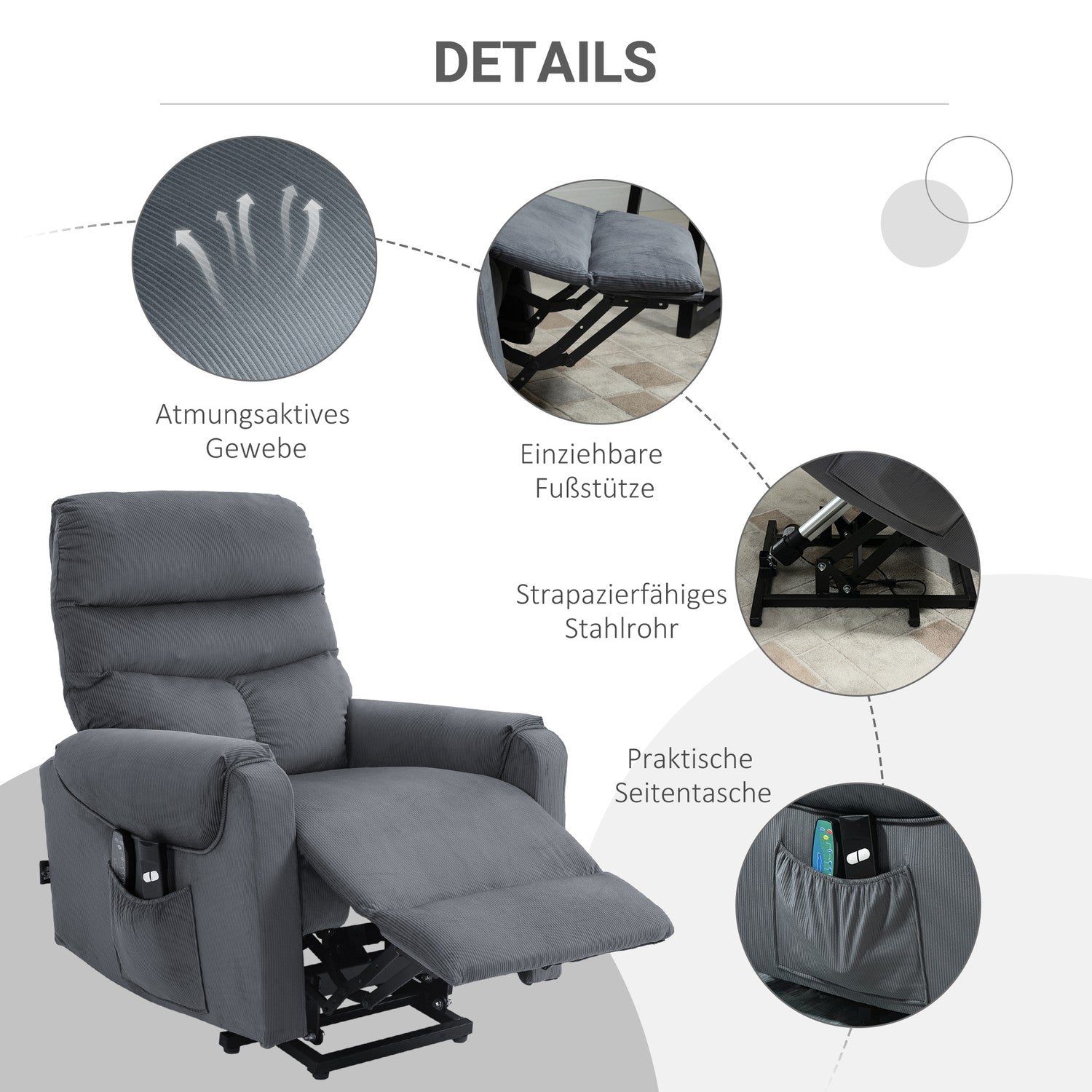 Elektrisk vilstol med massage, värme och uppresningshjälp