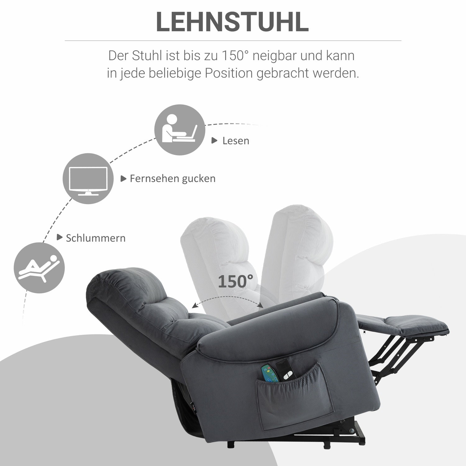 Elektrisk vilstol med massage, värme och uppresningshjälp