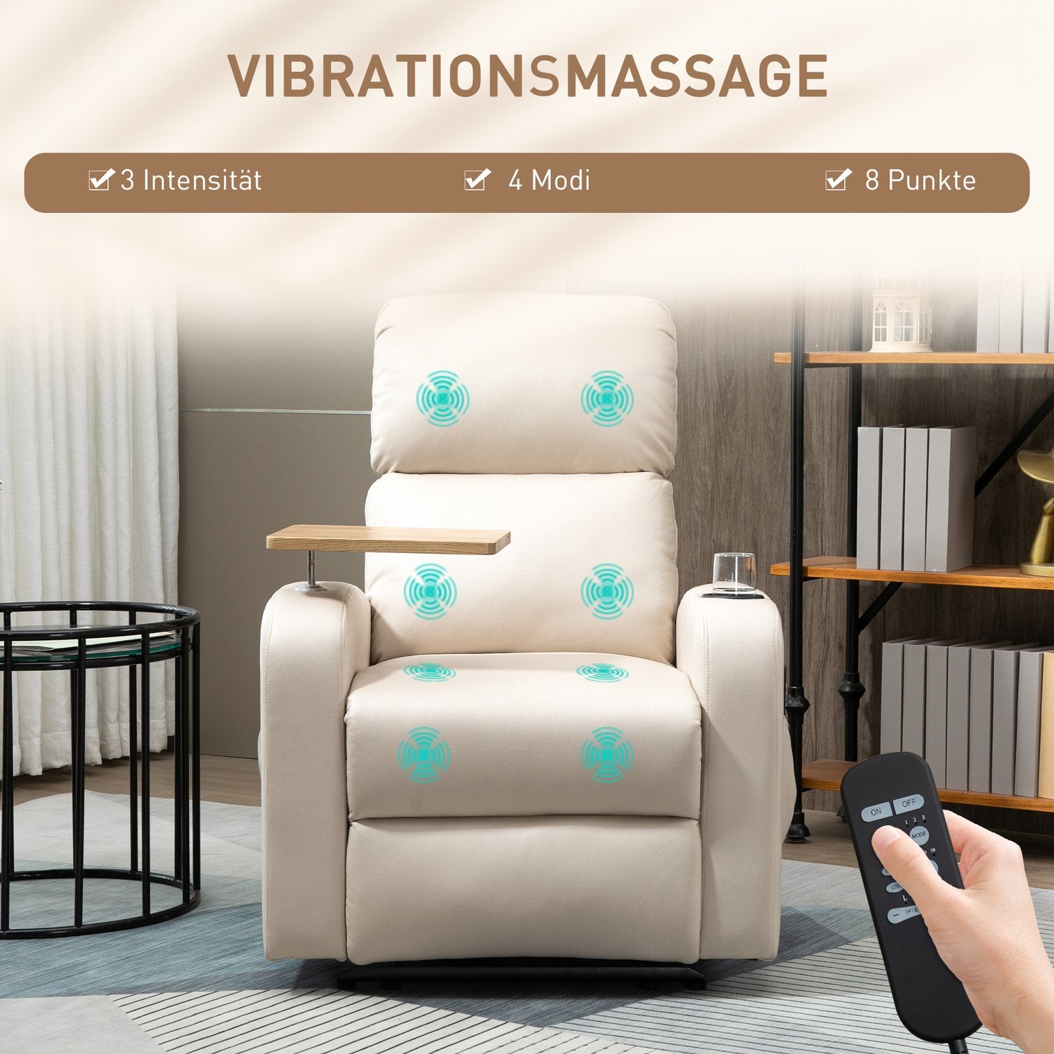 Elektrisk vilstol, mikrofiber, ljusgrå massagefunktion