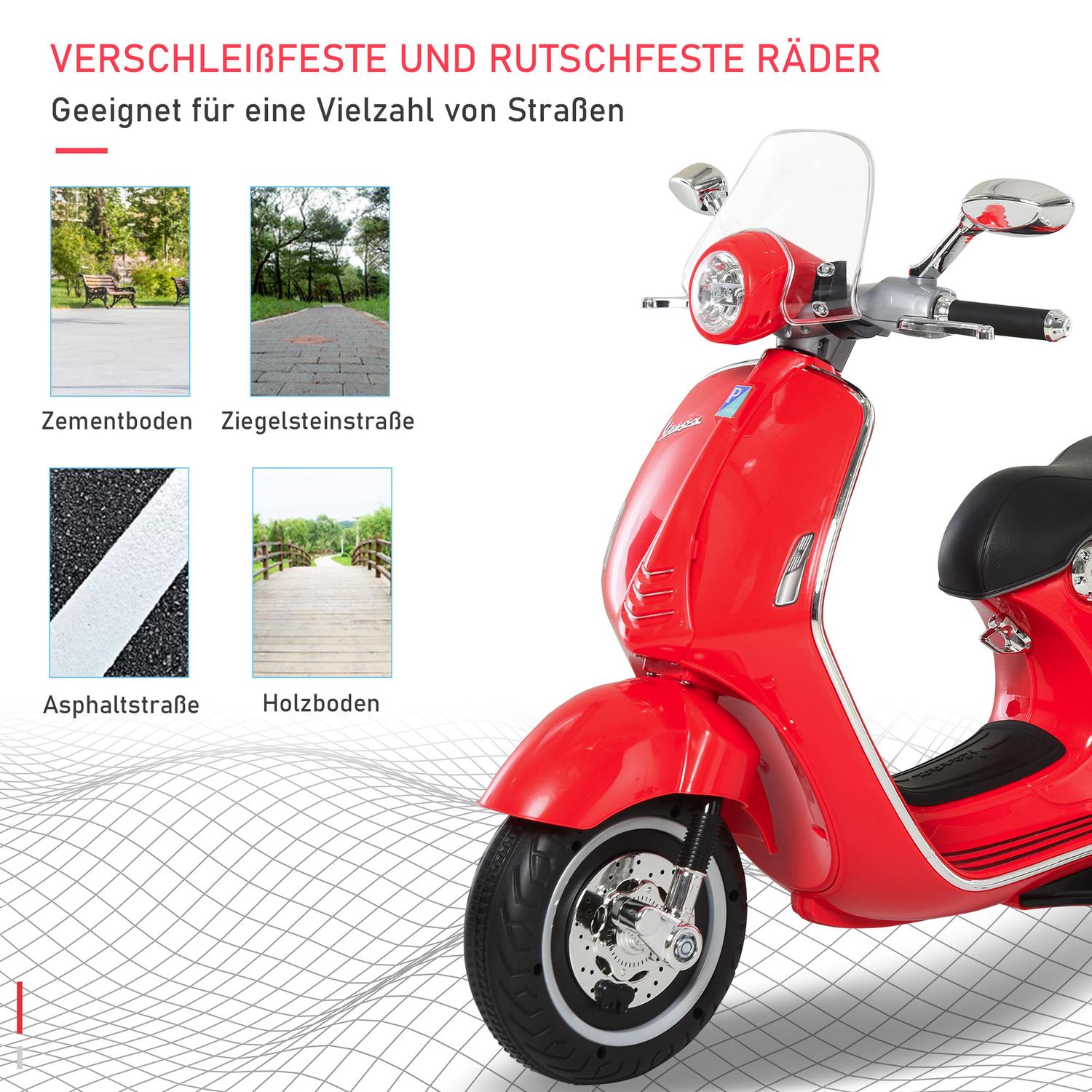 Elmotorcykel för barn med MP3 & lampor, röd