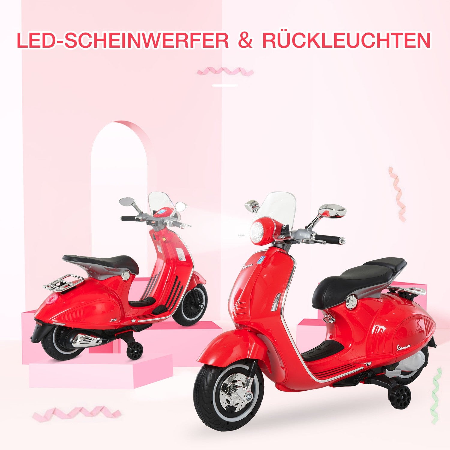 Elmotorcykel för barn med MP3 & lampor, röd