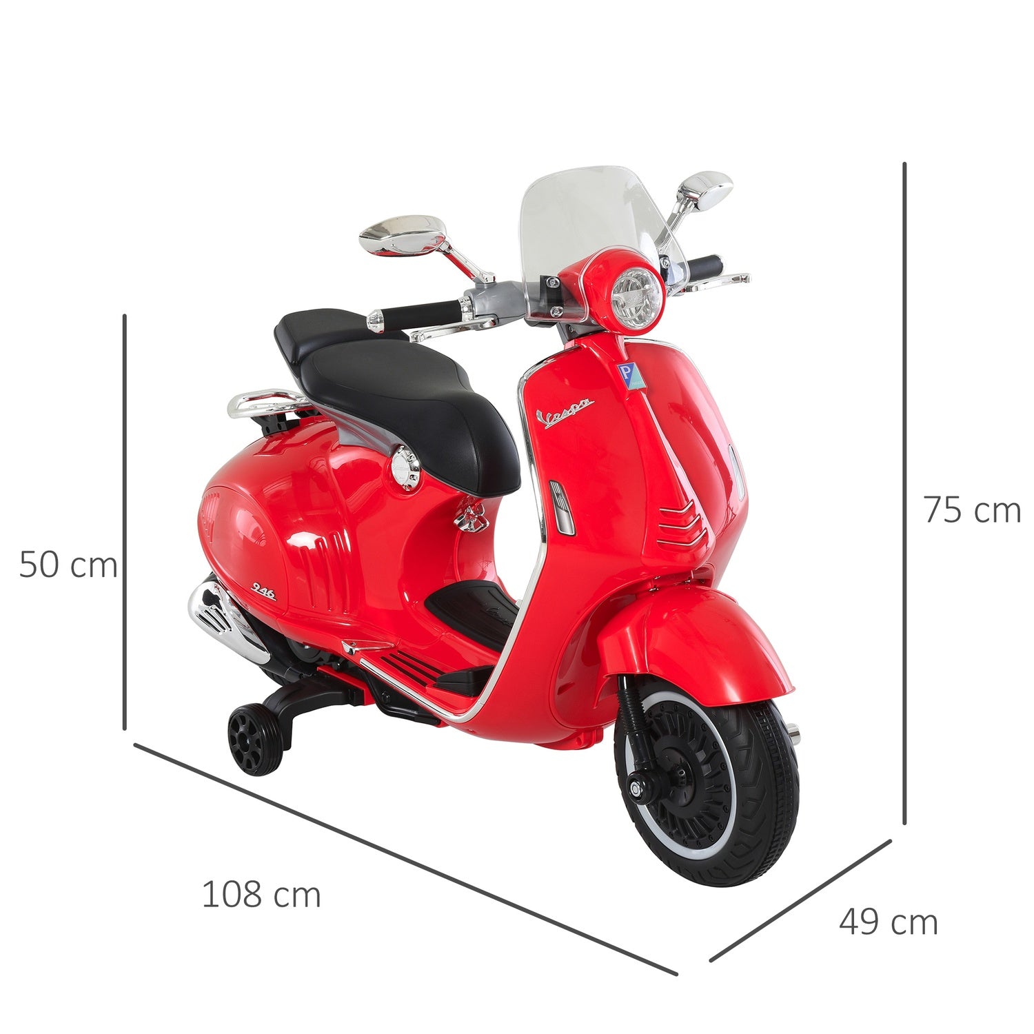 Elmotorcykel för barn med MP3 & lampor, röd