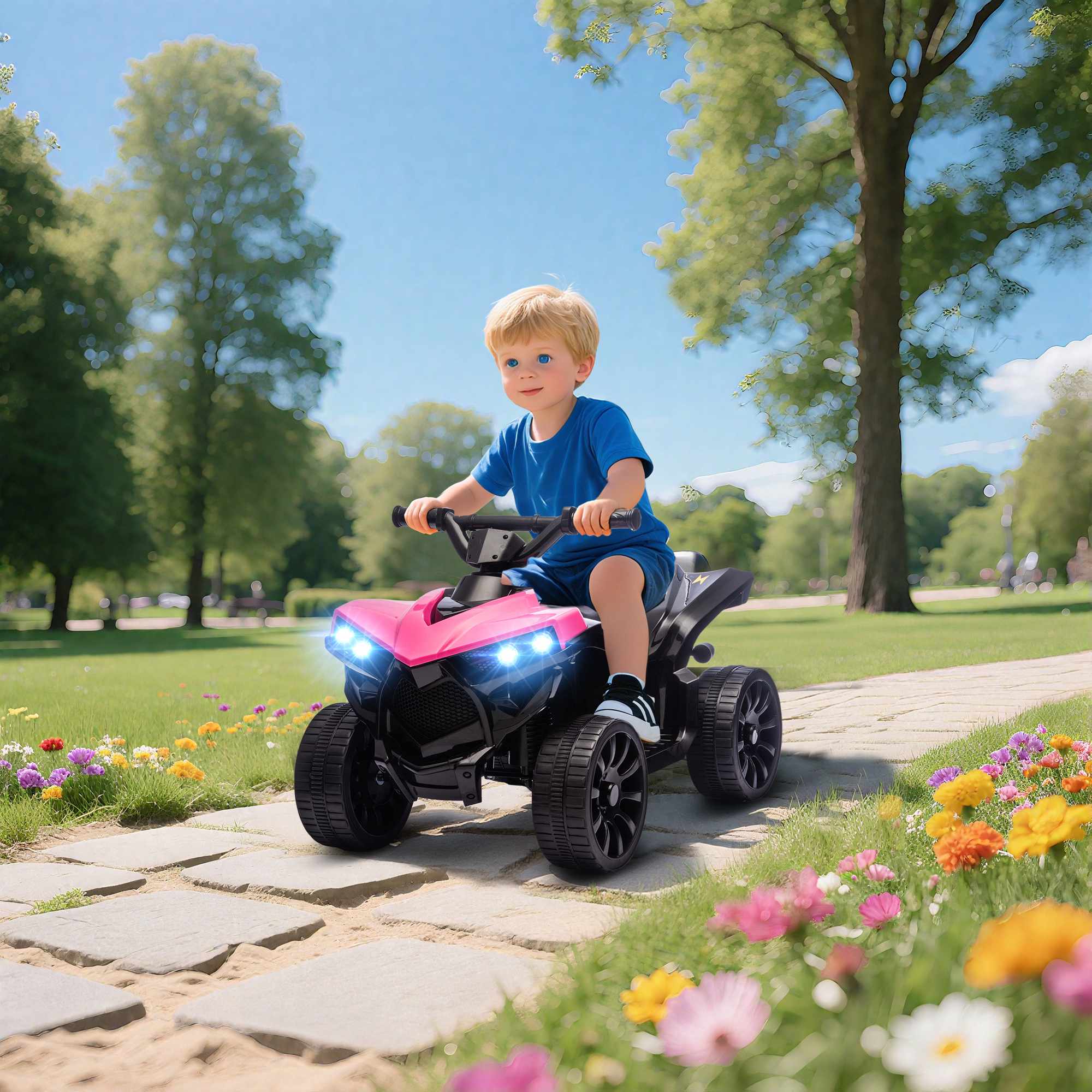 Elfyrhjuling för barn, 6V-motor, rosa, 3-6 år