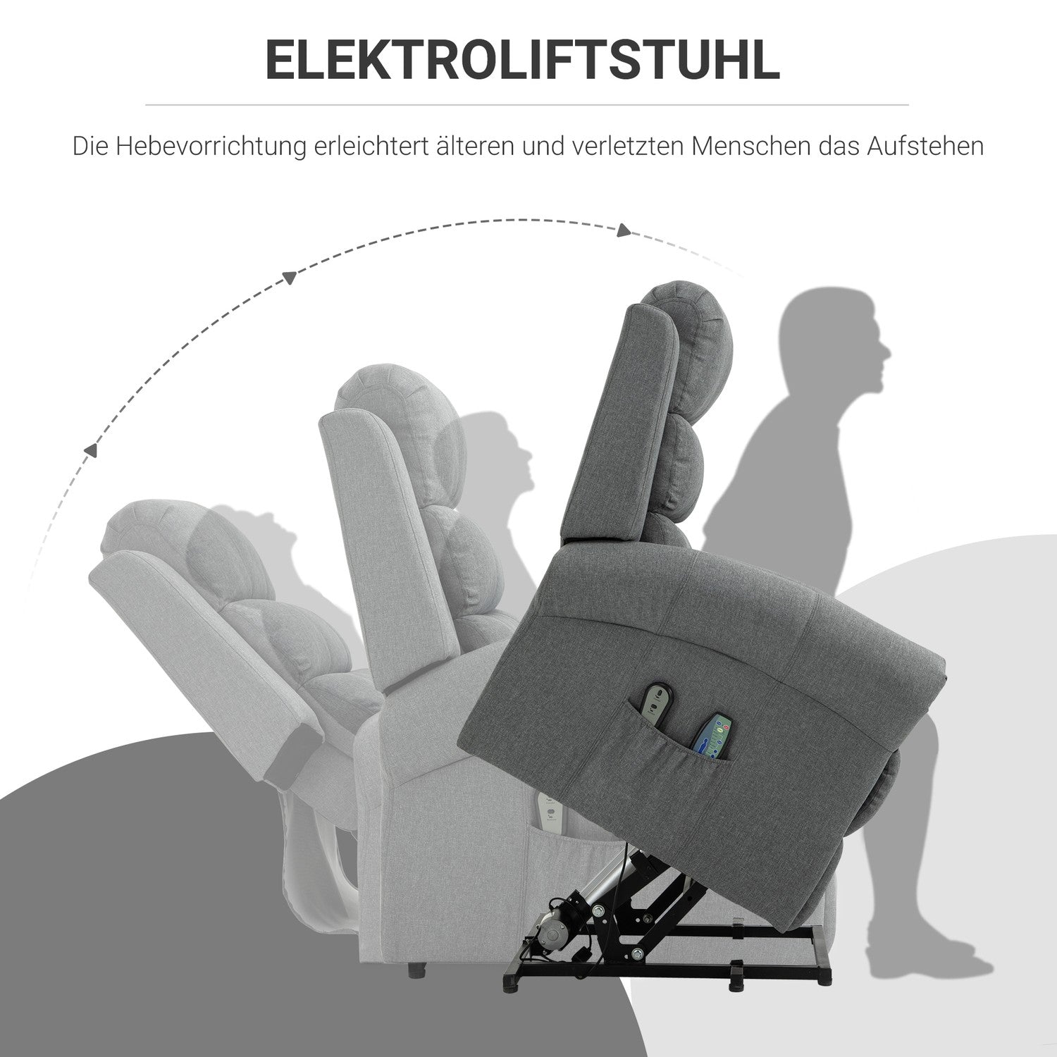Elliftstol, Massage & Värme, Fjärrkontroll, Grå Linne