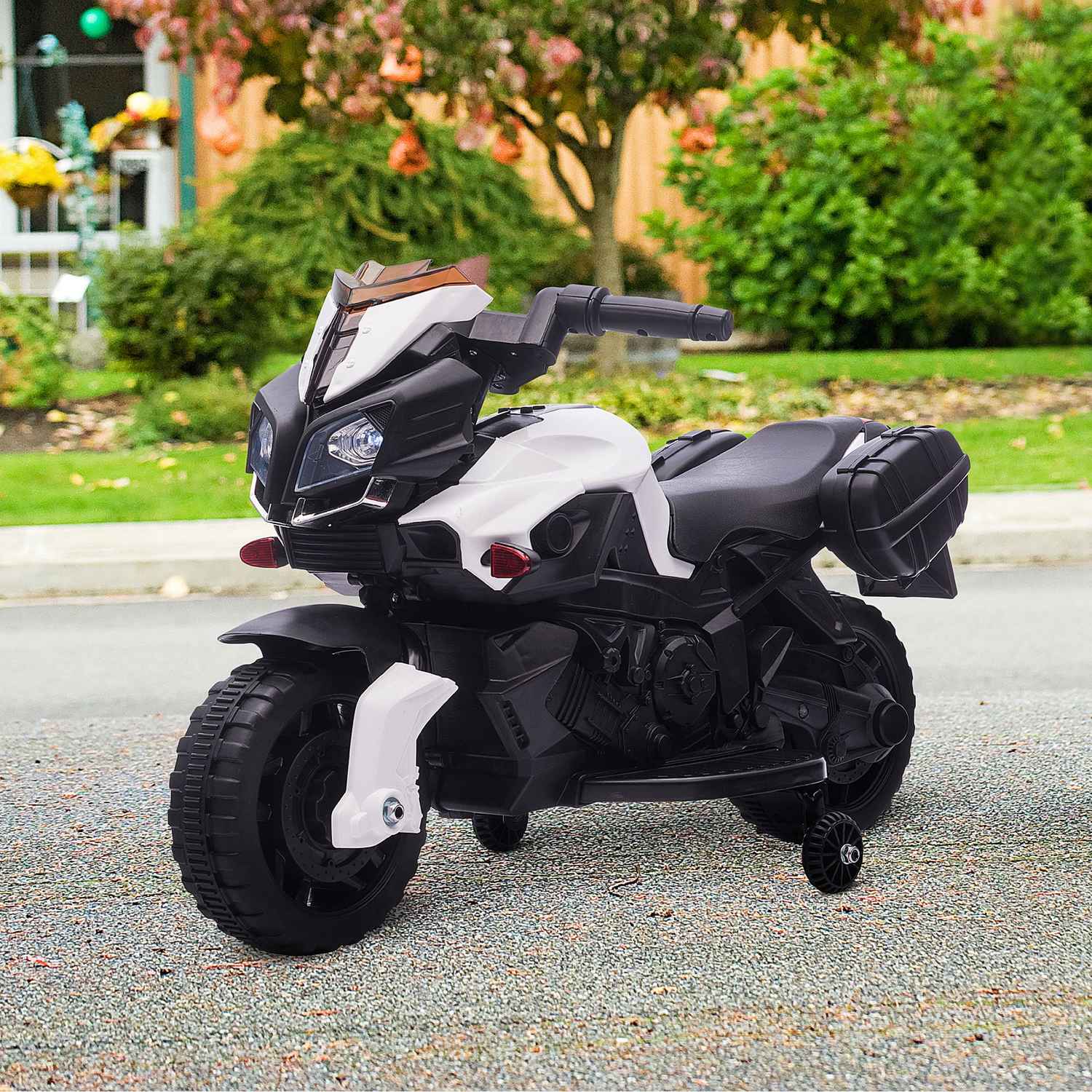 Elmotorcykel för barn 6V, LED-lampor, Svart/Vit