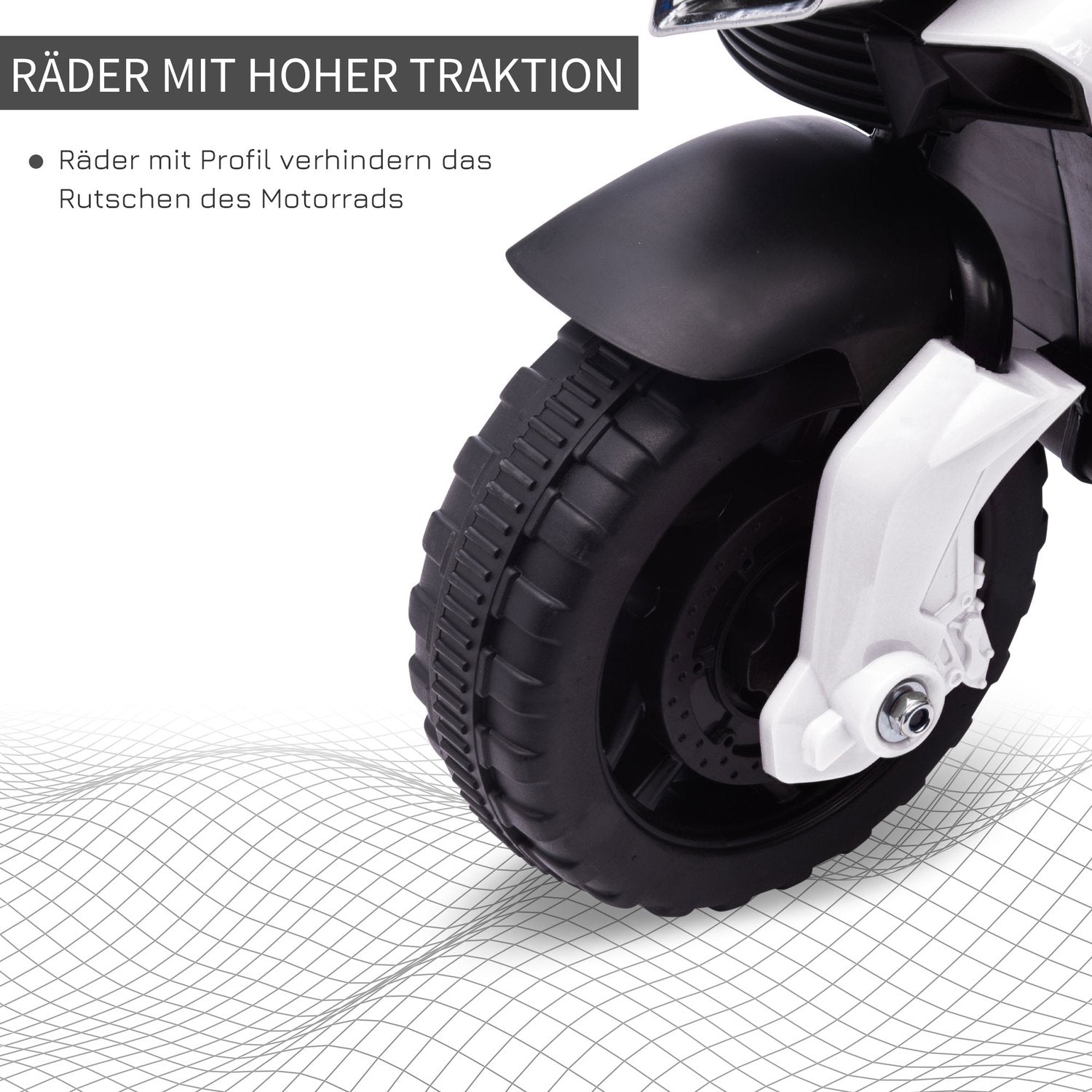 Elmotorcykel för barn 6V, LED-lampor, Svart/Vit