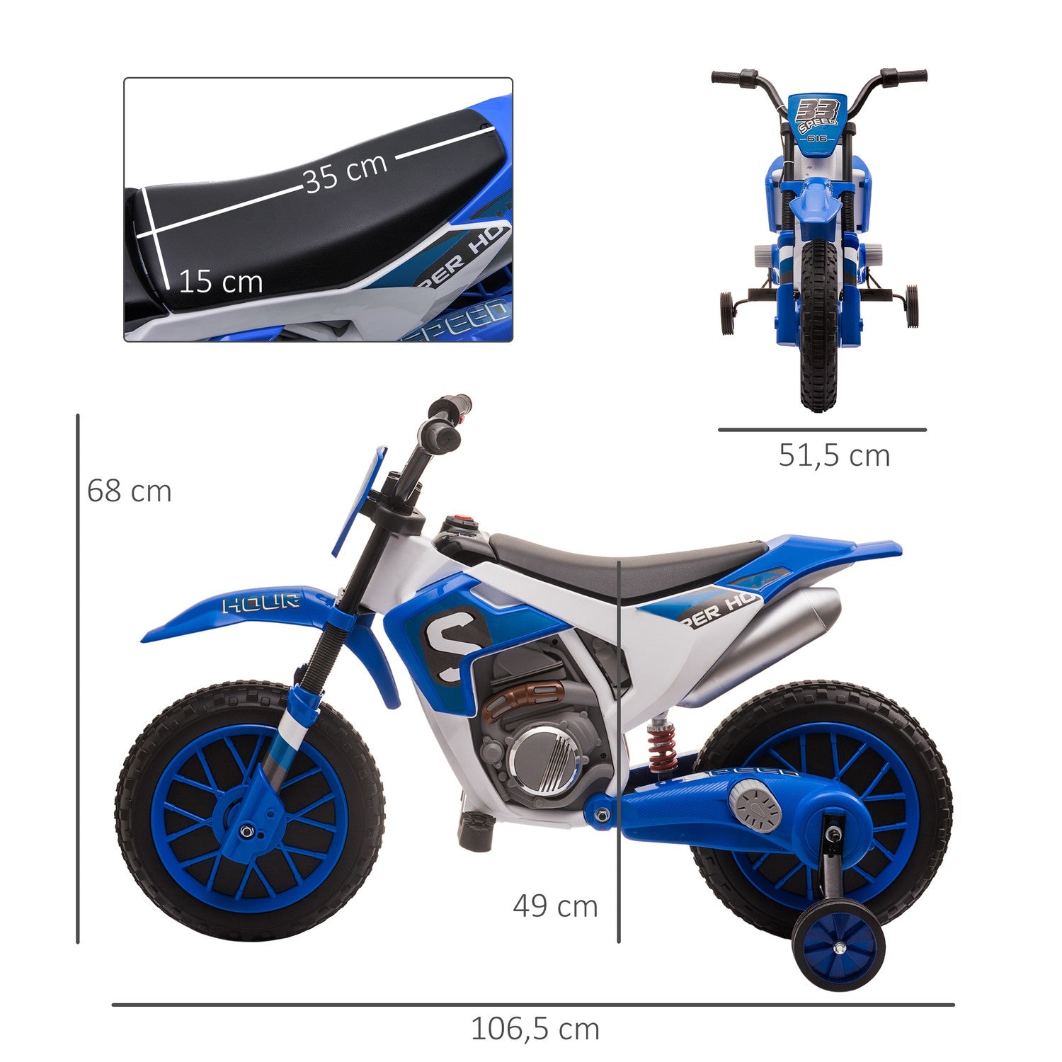 Barns 12V elmotorcykel, avtagbara hjul, åldrar 3+