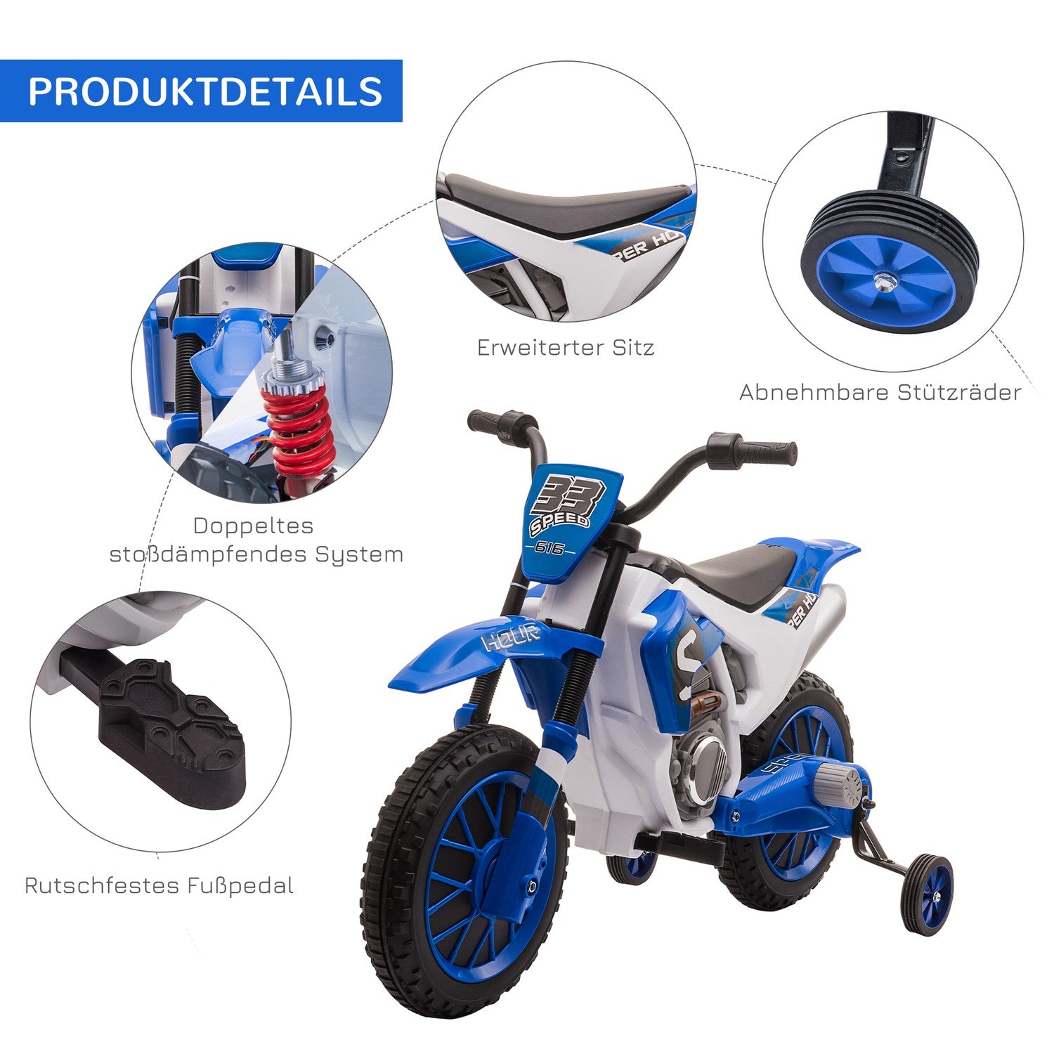 Barns 12V elmotorcykel, avtagbara hjul, åldrar 3+