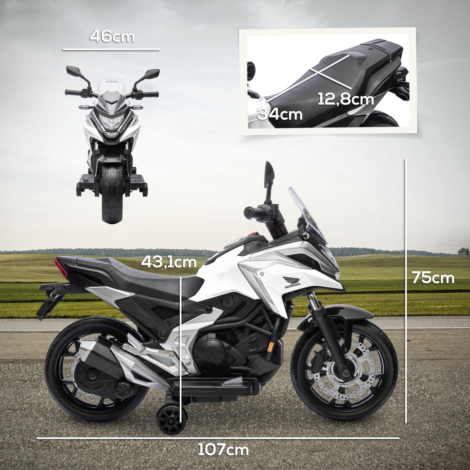 Barns 12V elmotorcykel, USB, LED, Vit