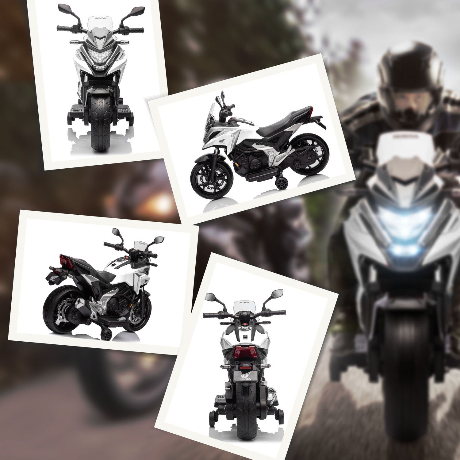 Barns 12V elmotorcykel, USB, LED, Vit