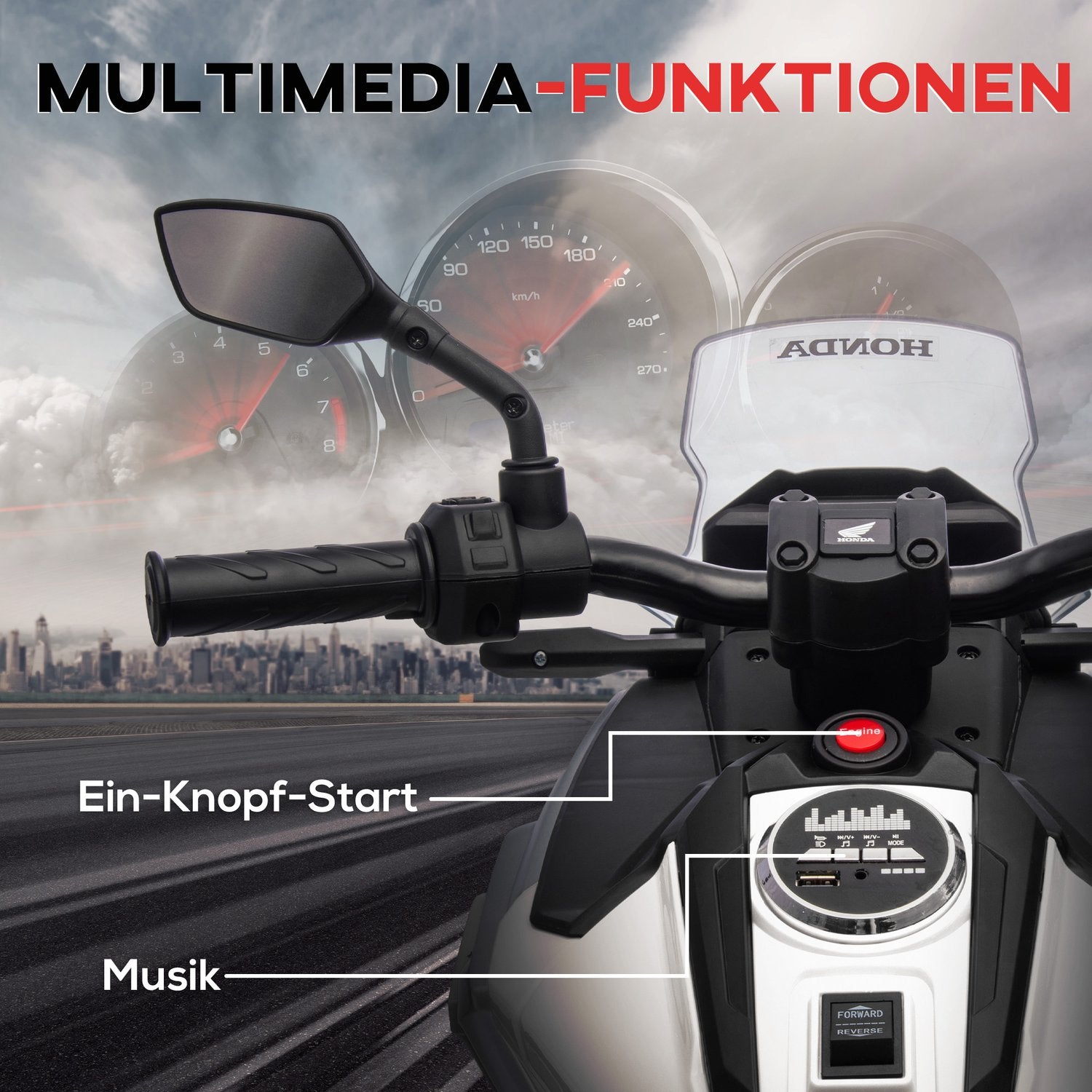 Barns 12V elmotorcykel, USB, LED, Vit