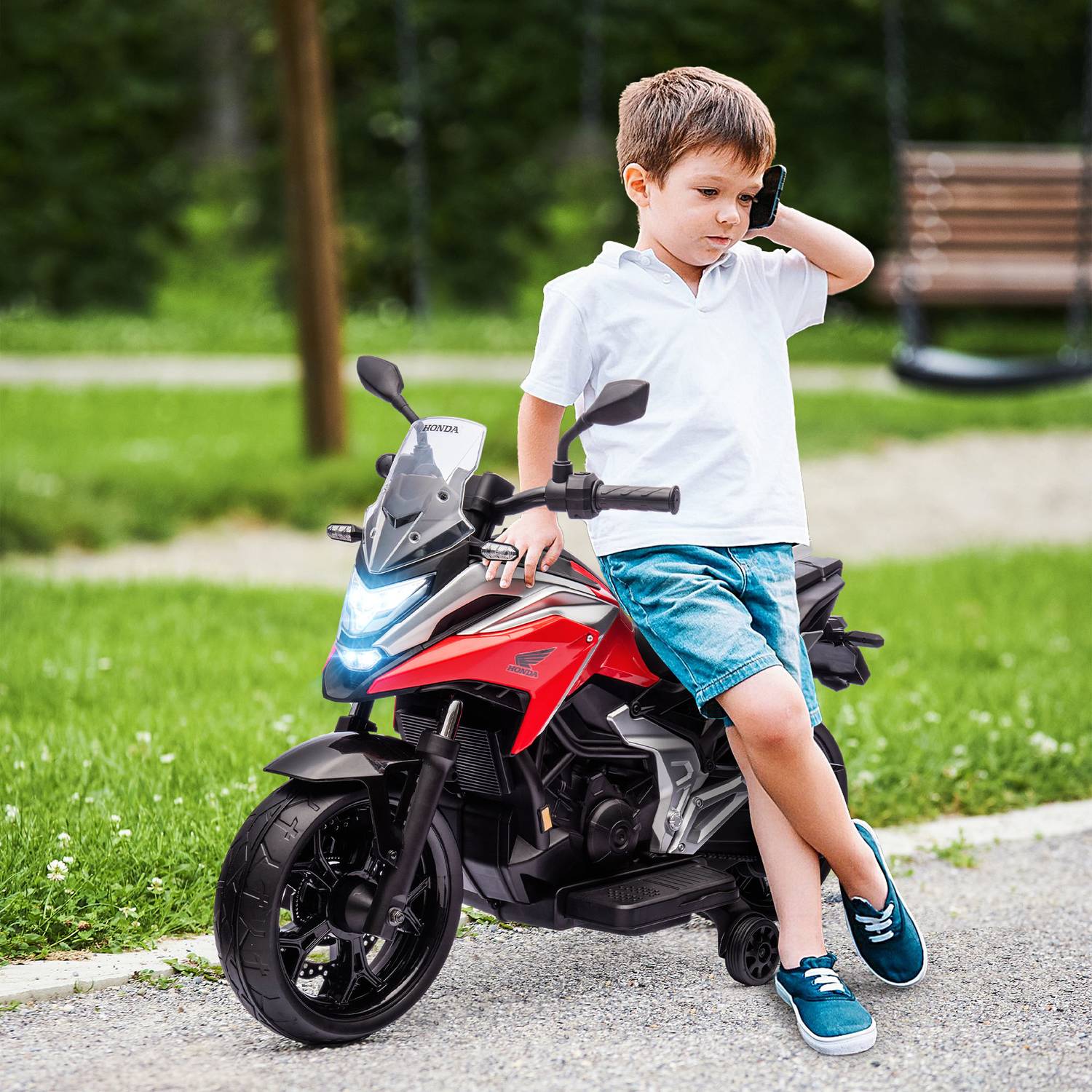 Elmotorcykel för barn, 12V med MP3, USB, LED-lampor, röd