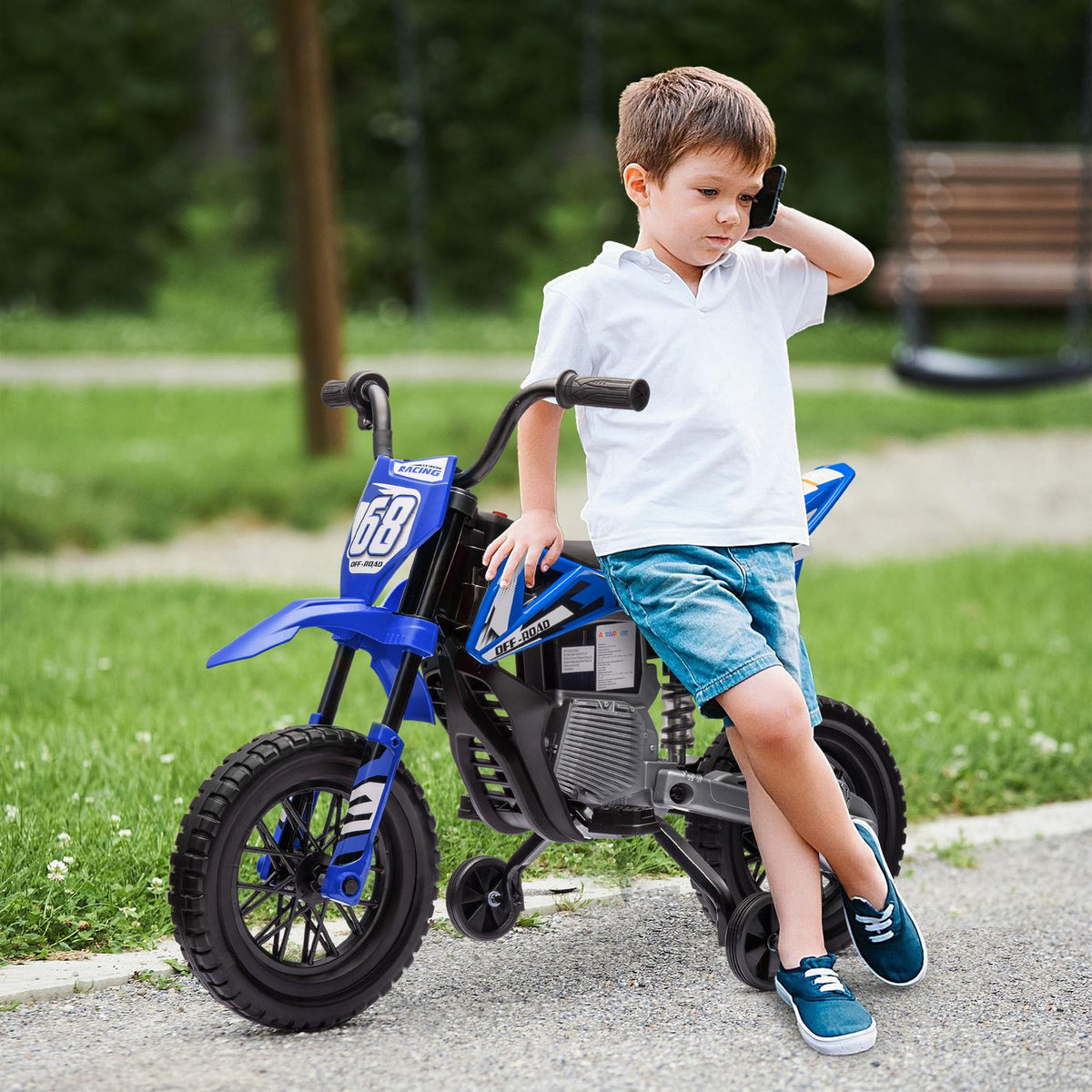 Elmotorsykkel for barn, 12V, musikk, 3-6 år, blå