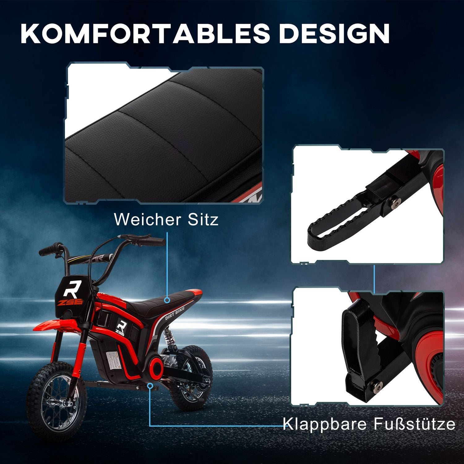 Elmotorcykel för barn, 24V 350W, 8-16 KMH, 12"" däck