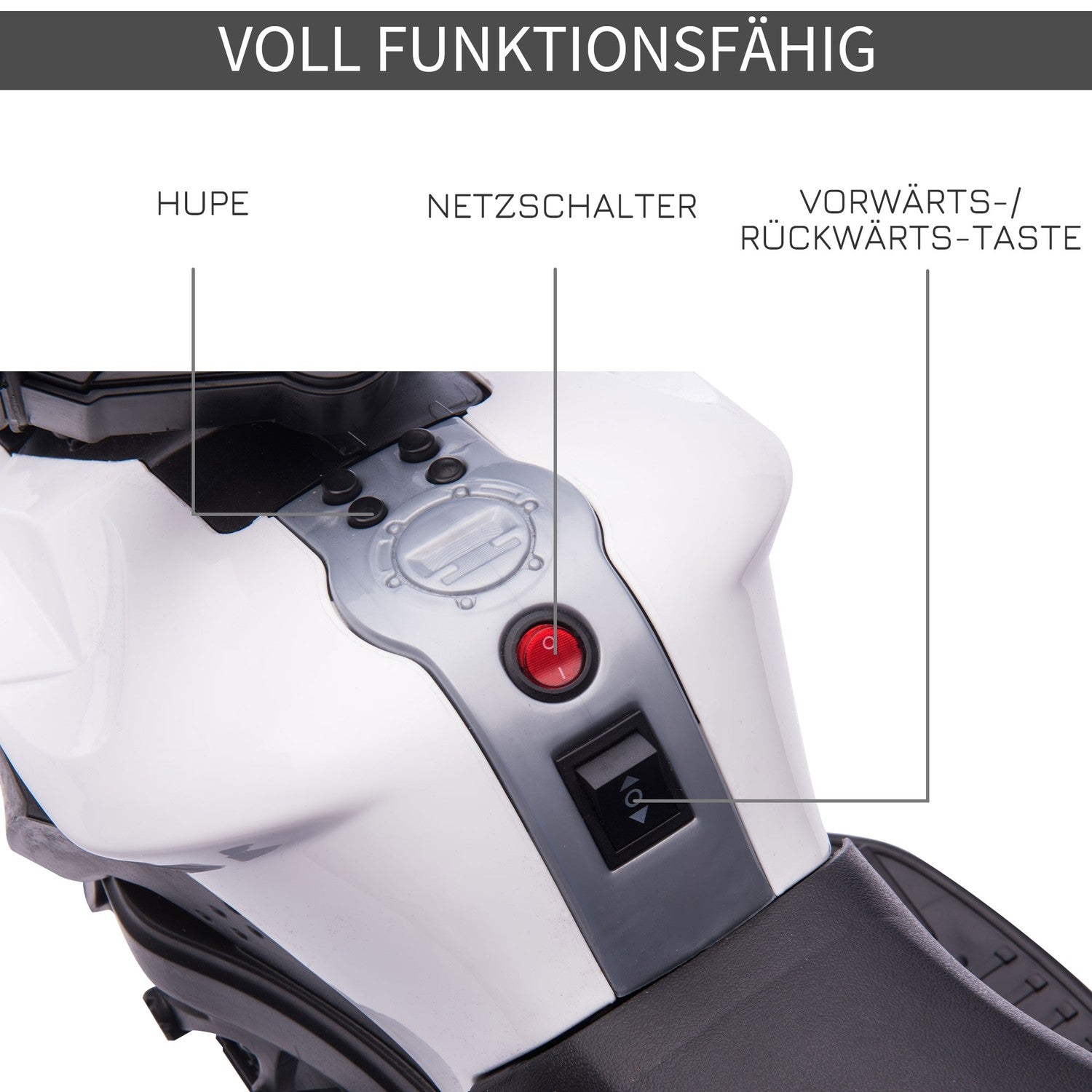 Elmotorcykel för barn 6V, LED-lampor, Svart/Vit