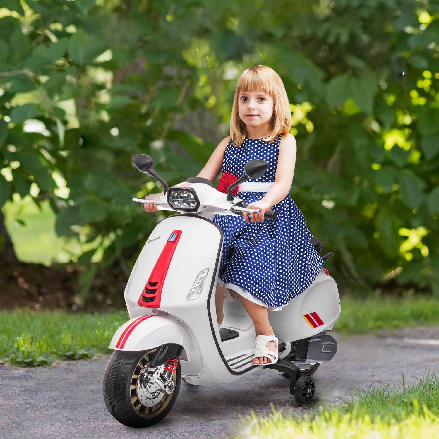 Barns 6V elmotorcykel med MP3, LED, USB, Vit