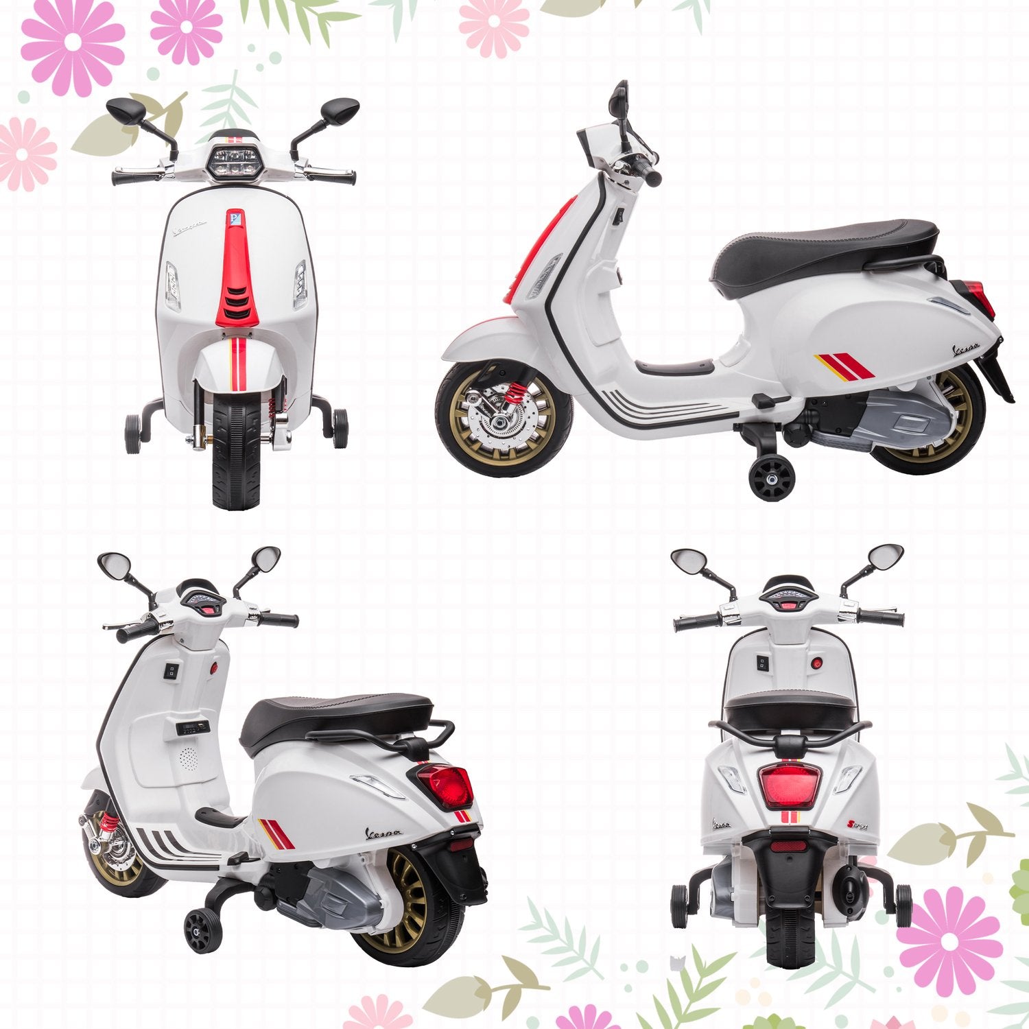 Barns 6V elmotorcykel med MP3, LED, USB, Vit