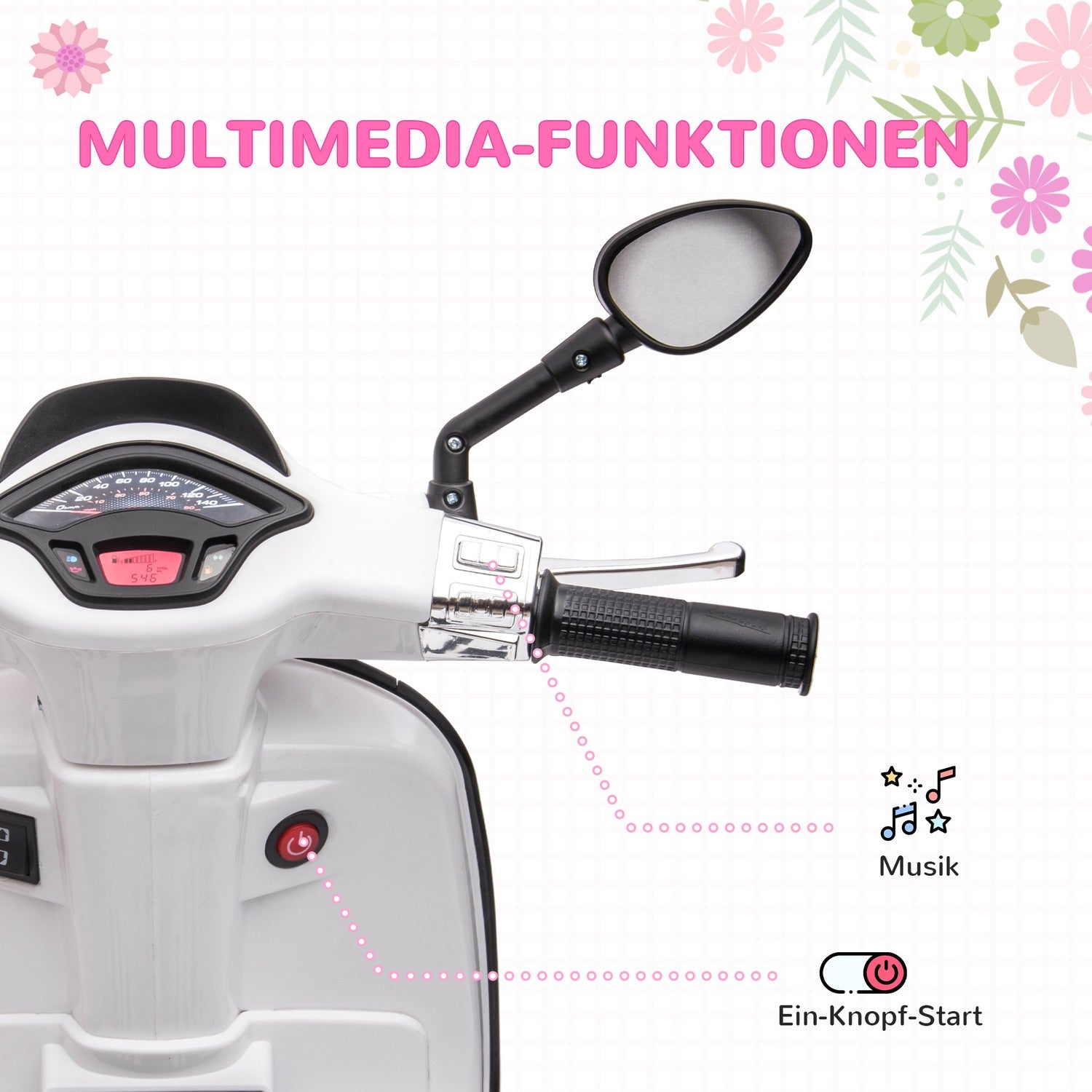 Barns 6V elmotorcykel med MP3, LED, USB, Vit