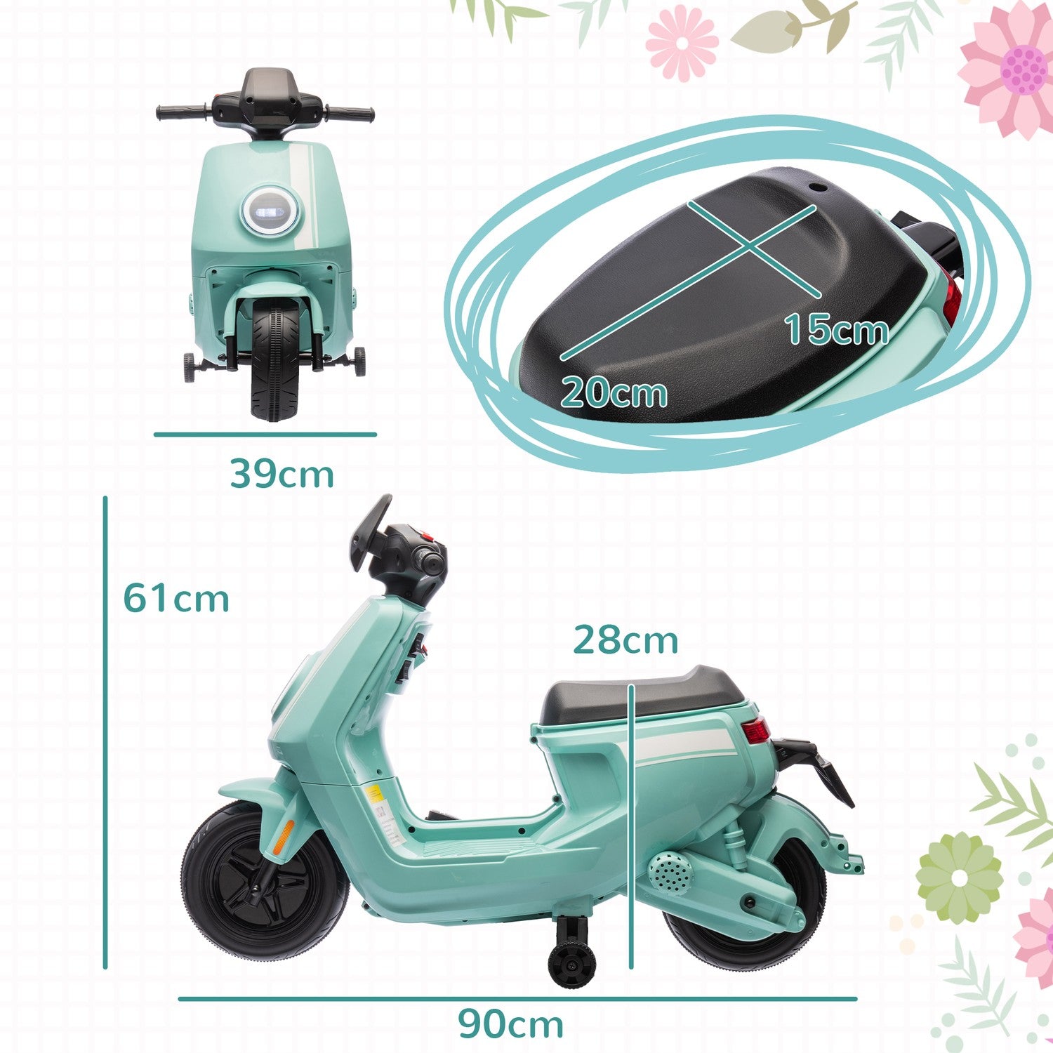 Elmotorcykel för barn 6V med musik och ljus, grön