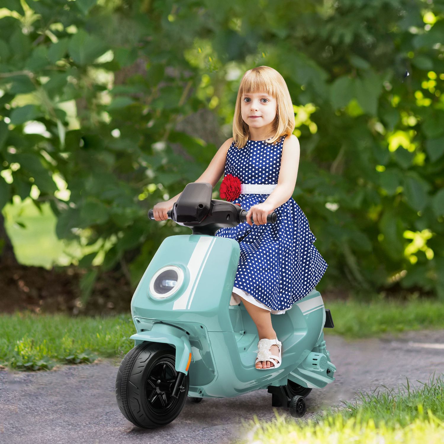 Elmotorcykel för barn 6V med musik och ljus, grön