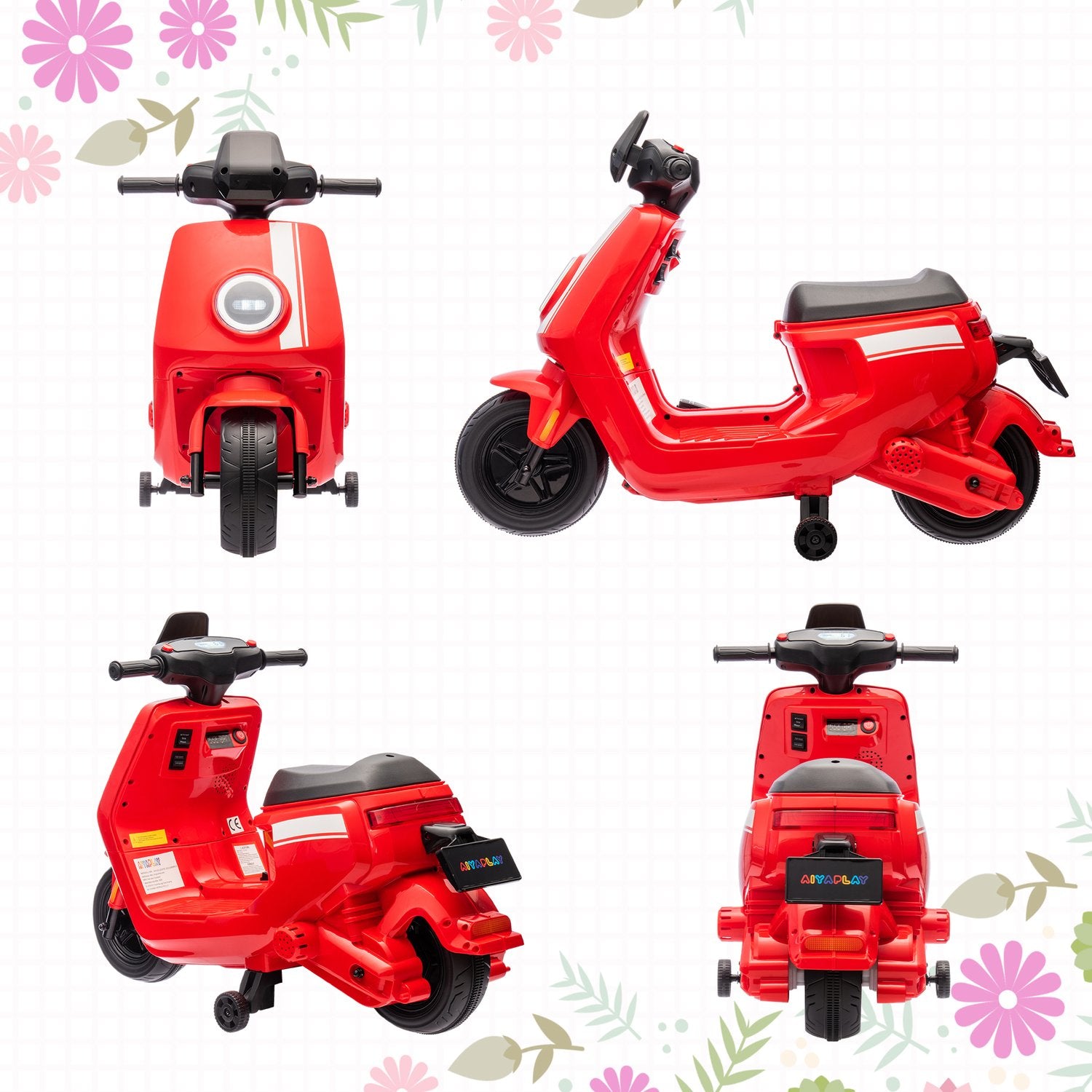 Elmotorcykel för barn, 6V, musik & ljus, röd