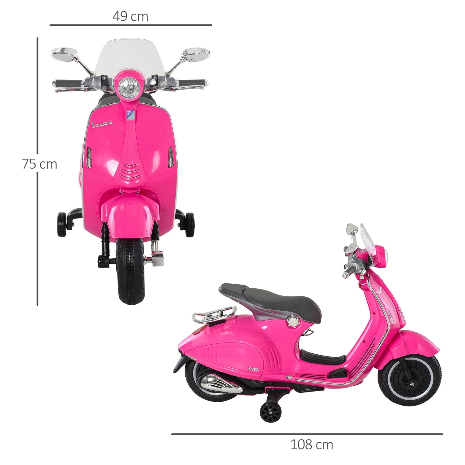 Rosa 6V elmotorcykel för barn med ljus och musik