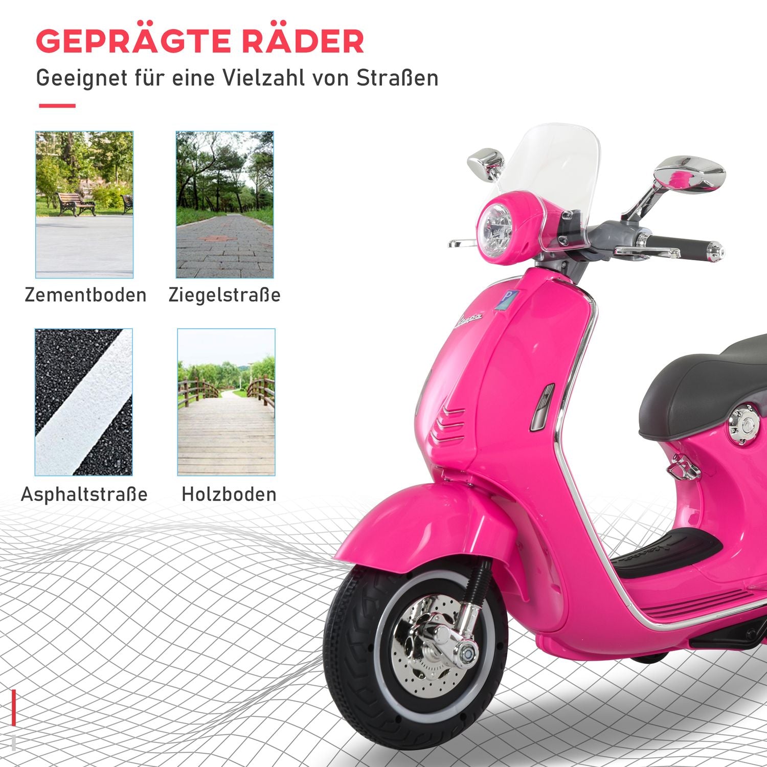 Rosa 6V elmotorcykel för barn med ljus och musik