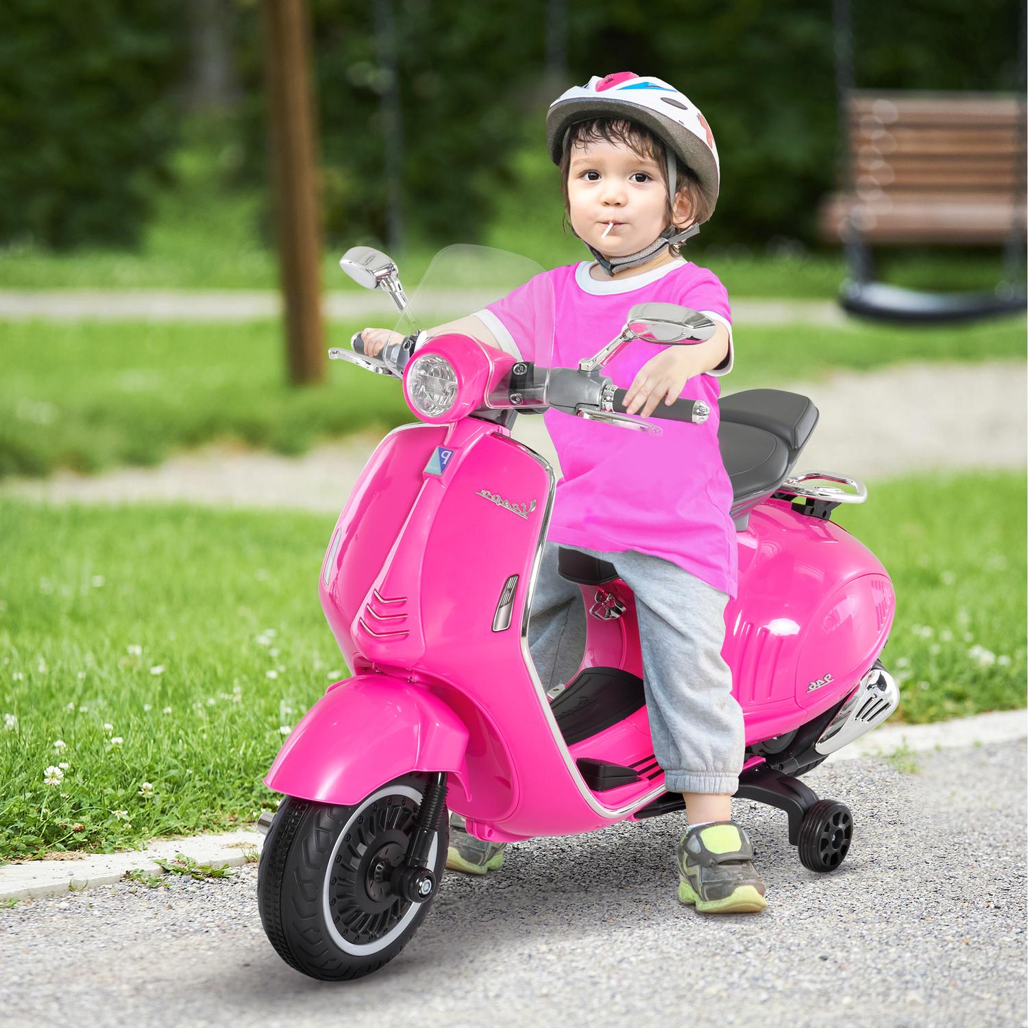 Rosa 6V elmotorcykel för barn med ljus och musik