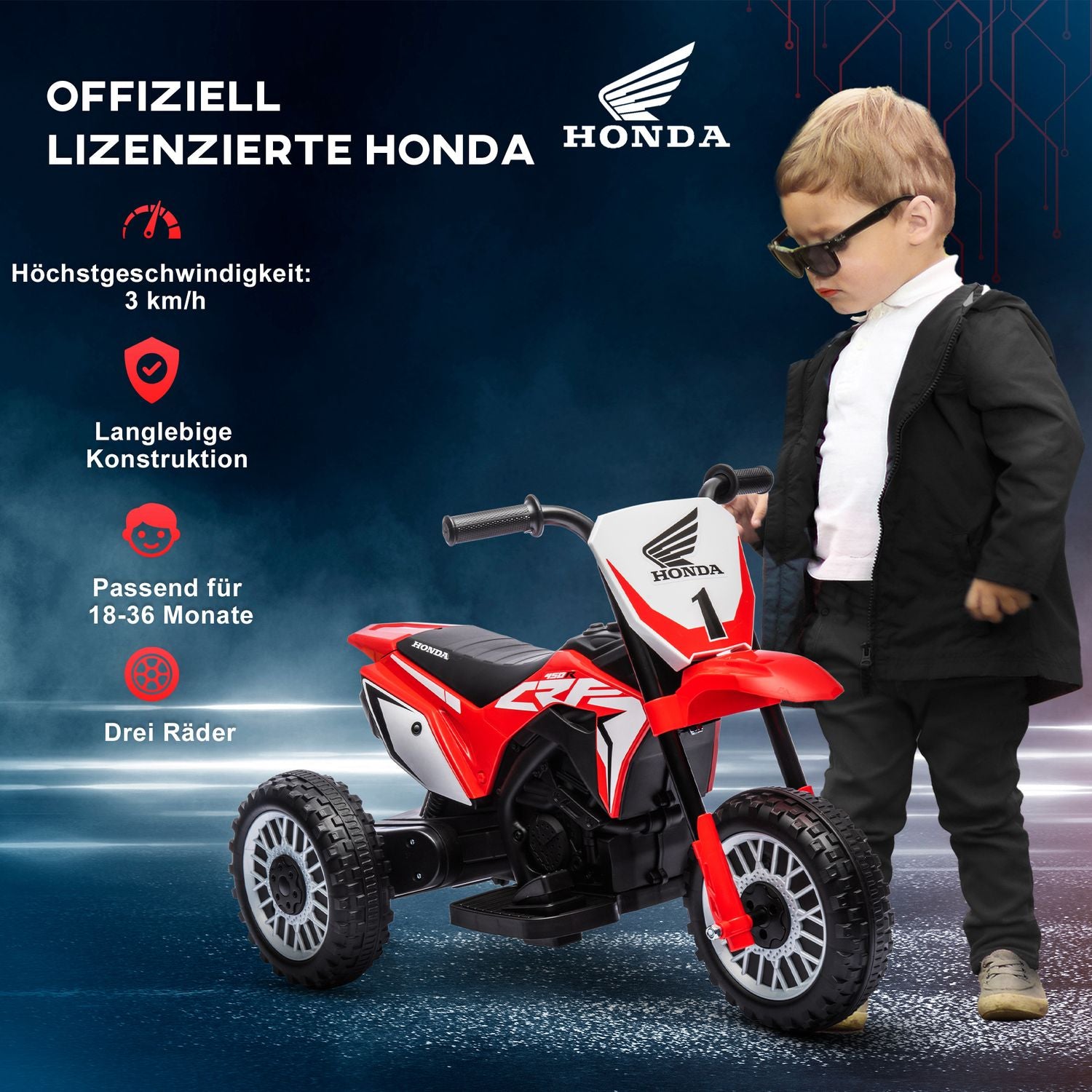 6V elmotorcykel för barn med horn och musik, röd