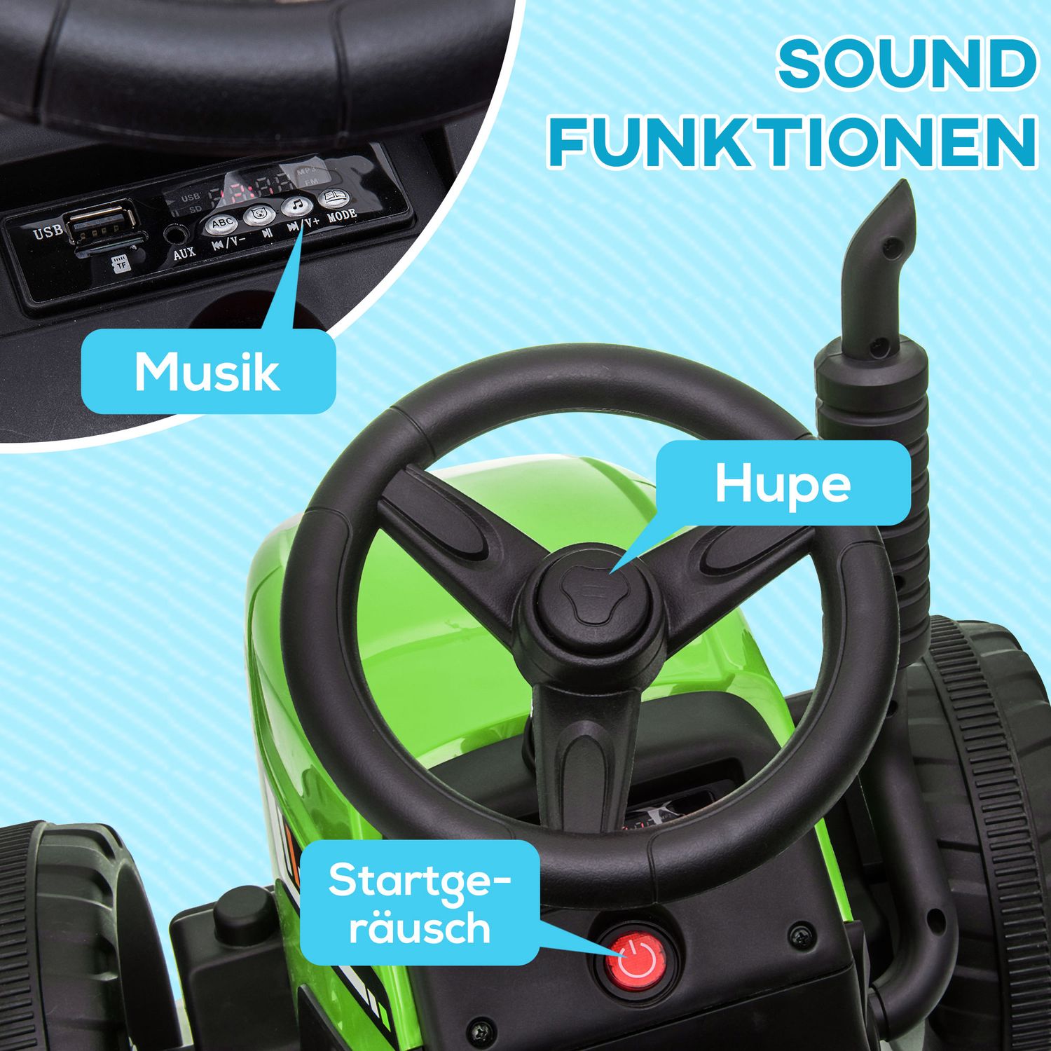 Elektrisk åktraktor för barn med släp och fjärrkontroll