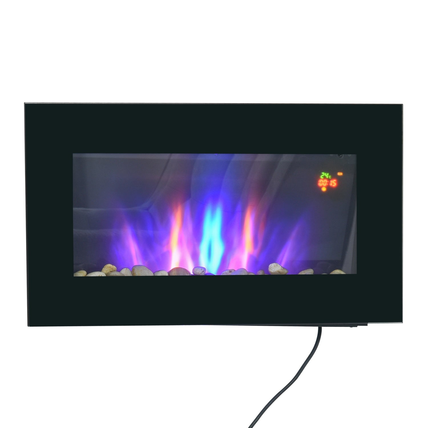 Elvägg öppen spis, Fjärrkontroll, LED Flame, Svart