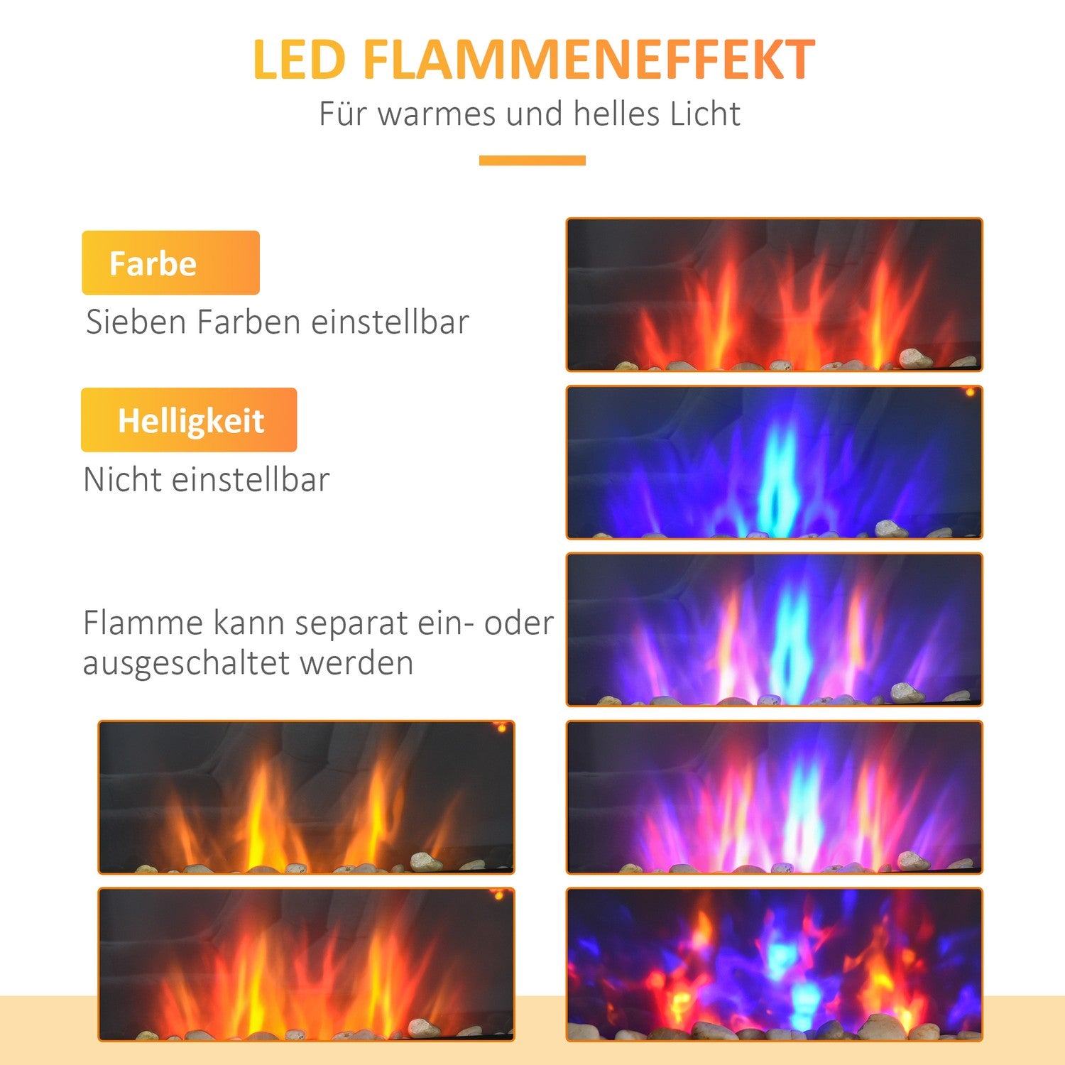 Elvägg öppen spis, Fjärrkontroll, LED Flame, Svart