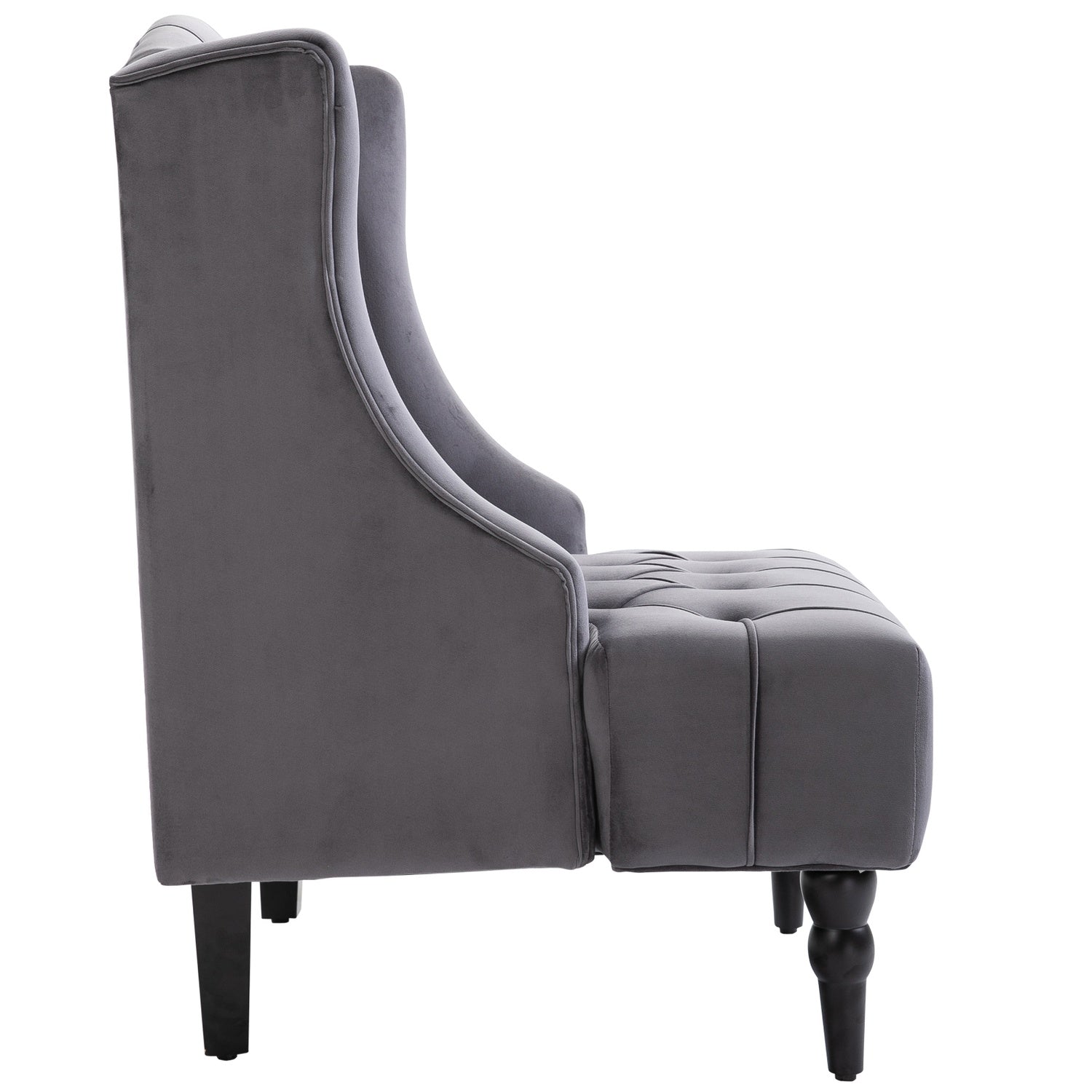 Grey Velvet Tufted Wing Chair – Bekväm avkopplingssits